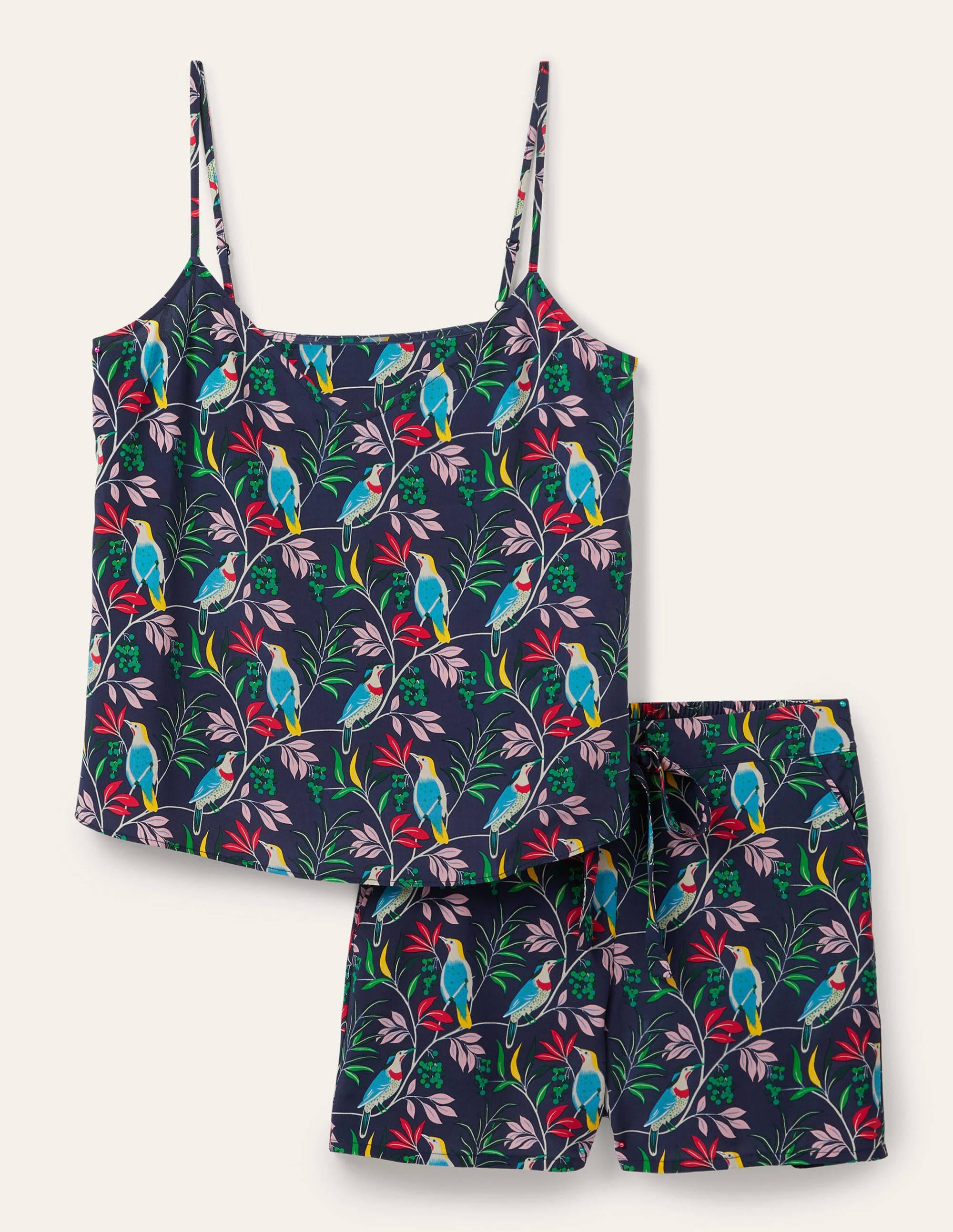 Silk Cami Pyjama Set-Navy, Berry Bird - Image 5
