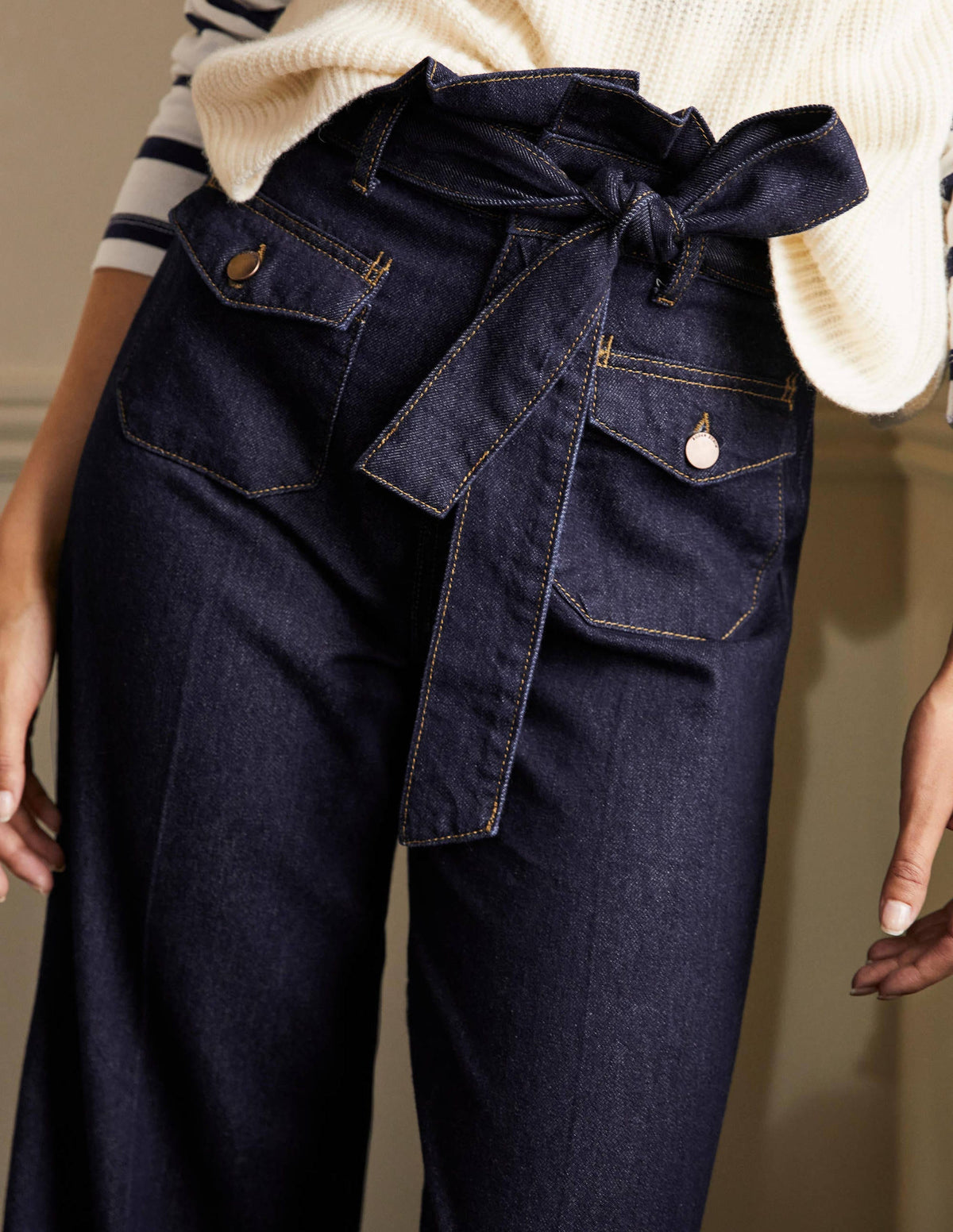 Jean large à taille froncée-Indigo-1
