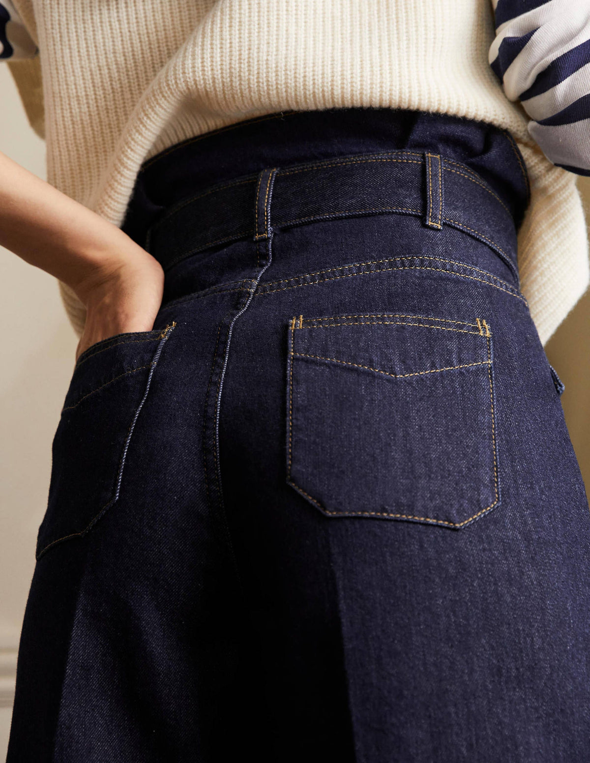 Jean large à taille froncée-Indigo-4