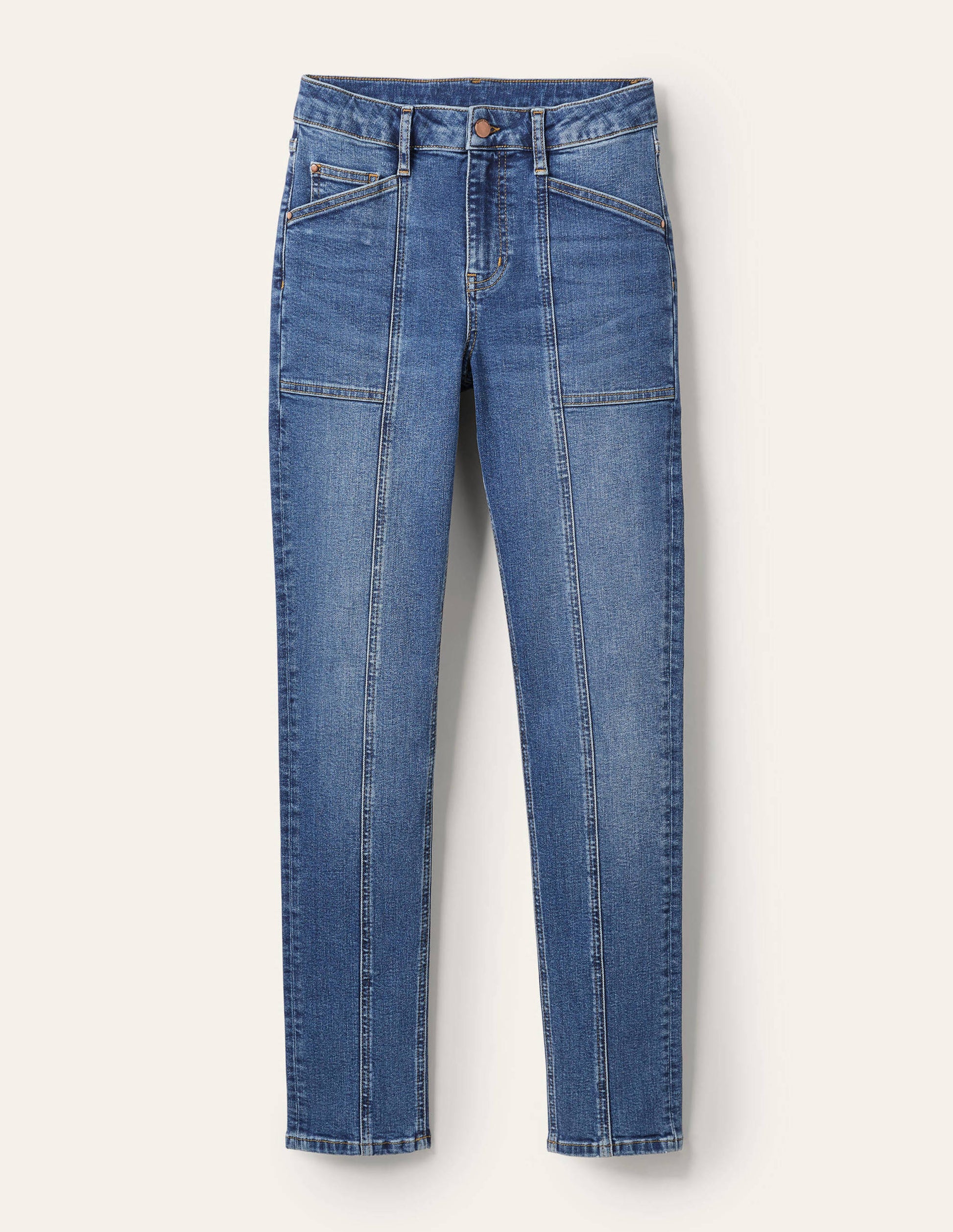 Röhrenjeans mit Ziernähten-Helles Vintageblau-6