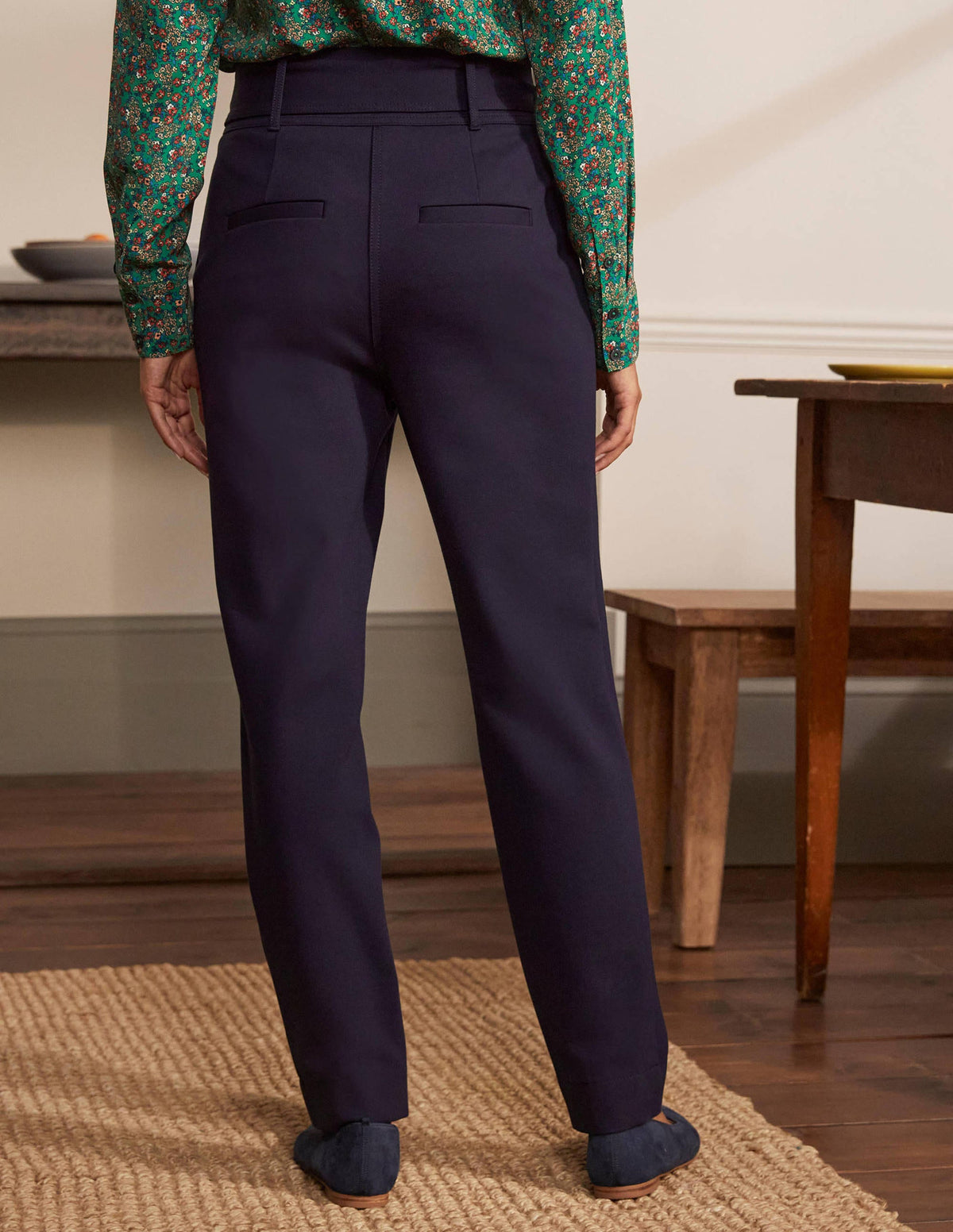 Tie Waist Jersey Trousers-Navy - Image 2