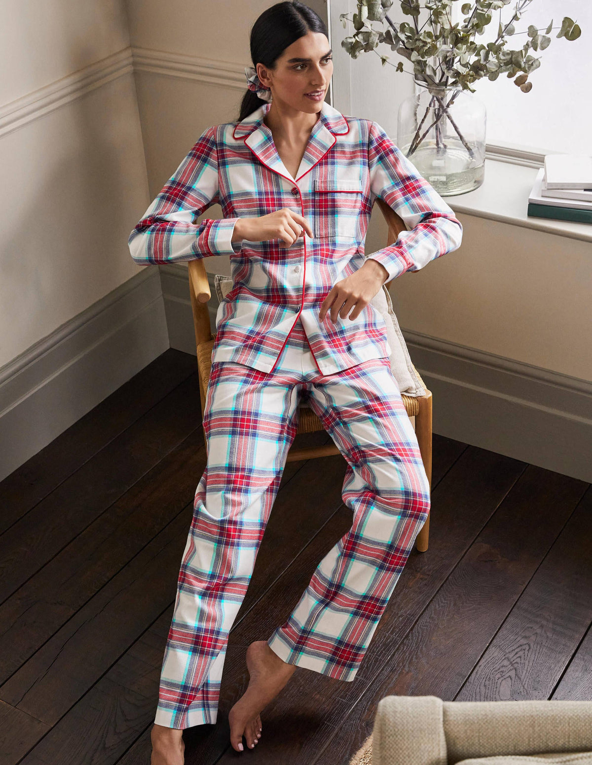 Pyjama Vanessa cosy-Carreaux ivoire et rouge rockabilly - Image 4