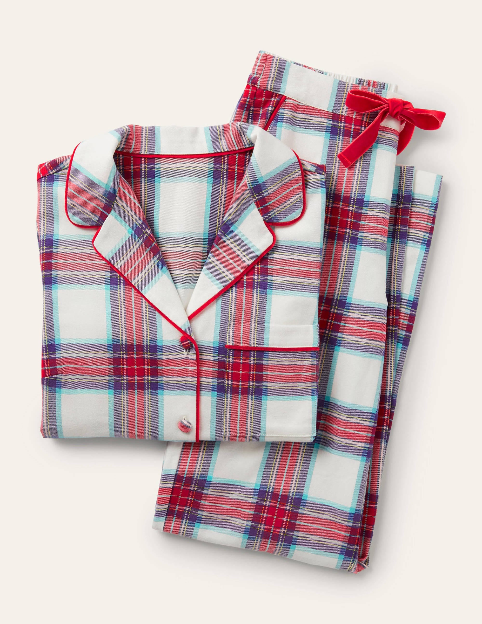 Pyjama Vanessa cosy-Carreaux ivoire et rouge rockabilly - Image 6