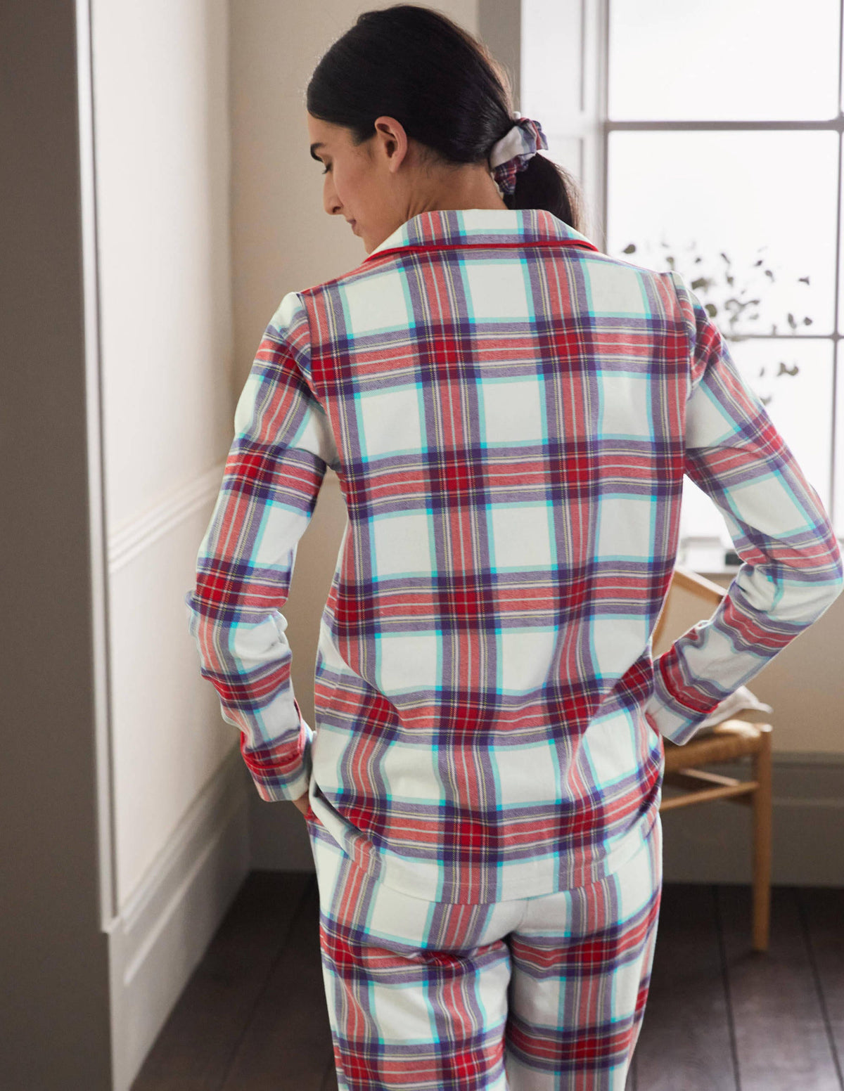 Pyjama Vanessa cosy-Carreaux ivoire et rouge rockabilly-2
