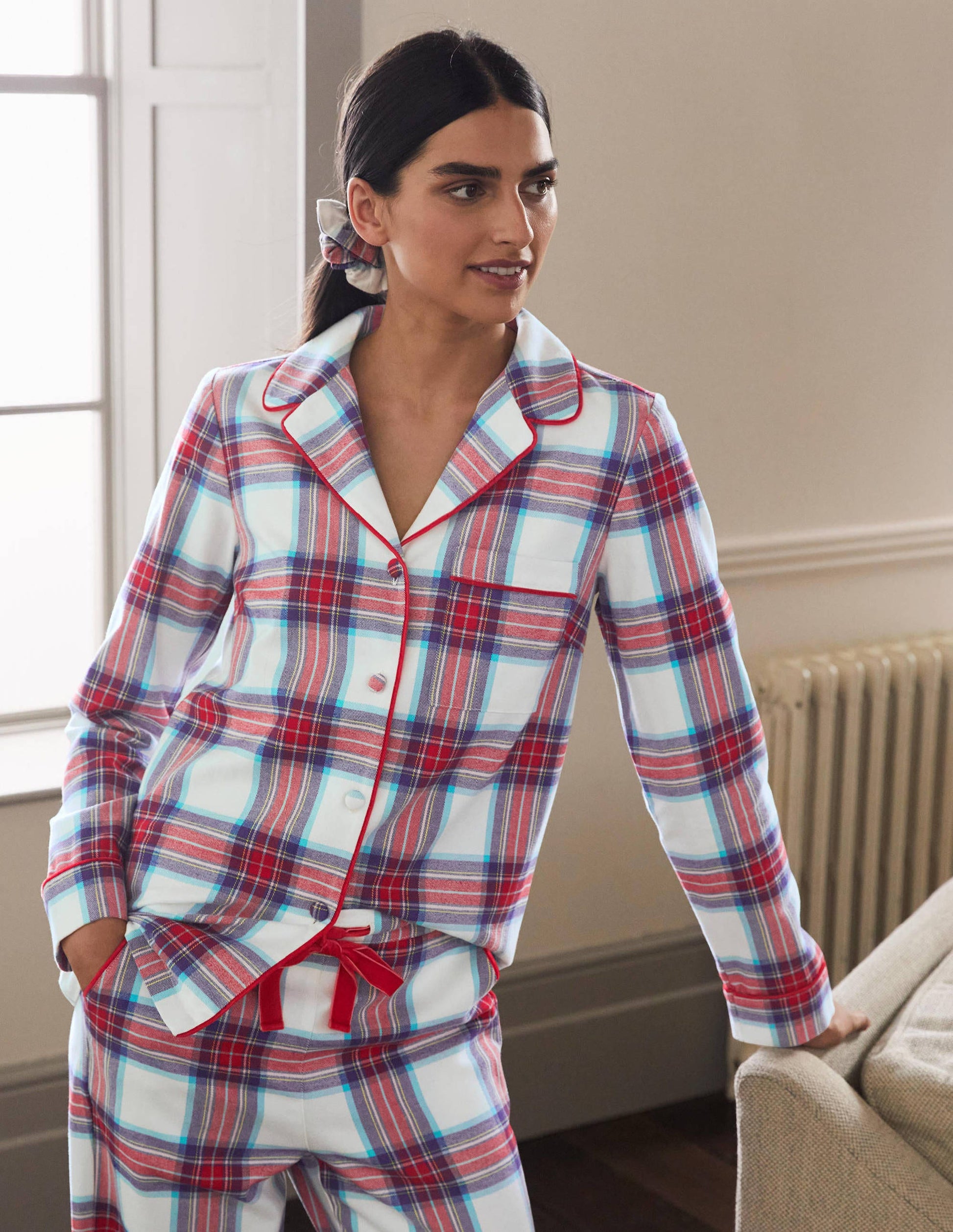 Pyjama Vanessa cosy-Carreaux ivoire et rouge rockabilly-3