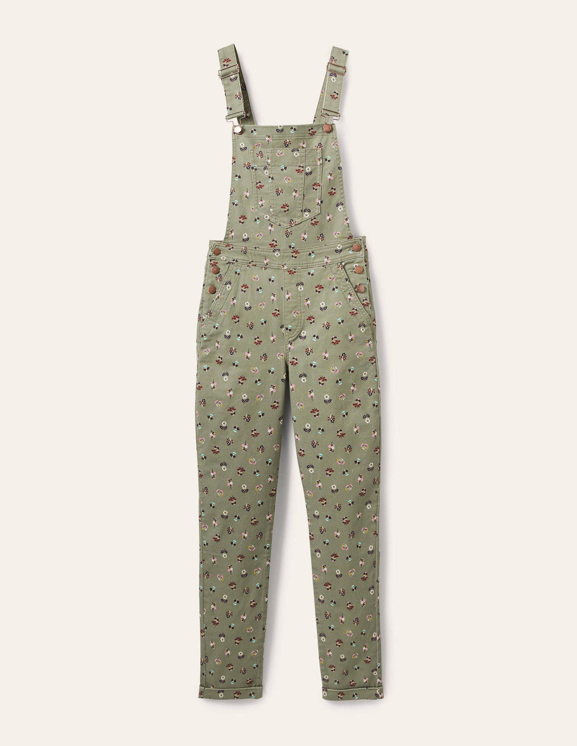 Salopette girlfriend-Kaki pâle, motif Dainty Floral-5