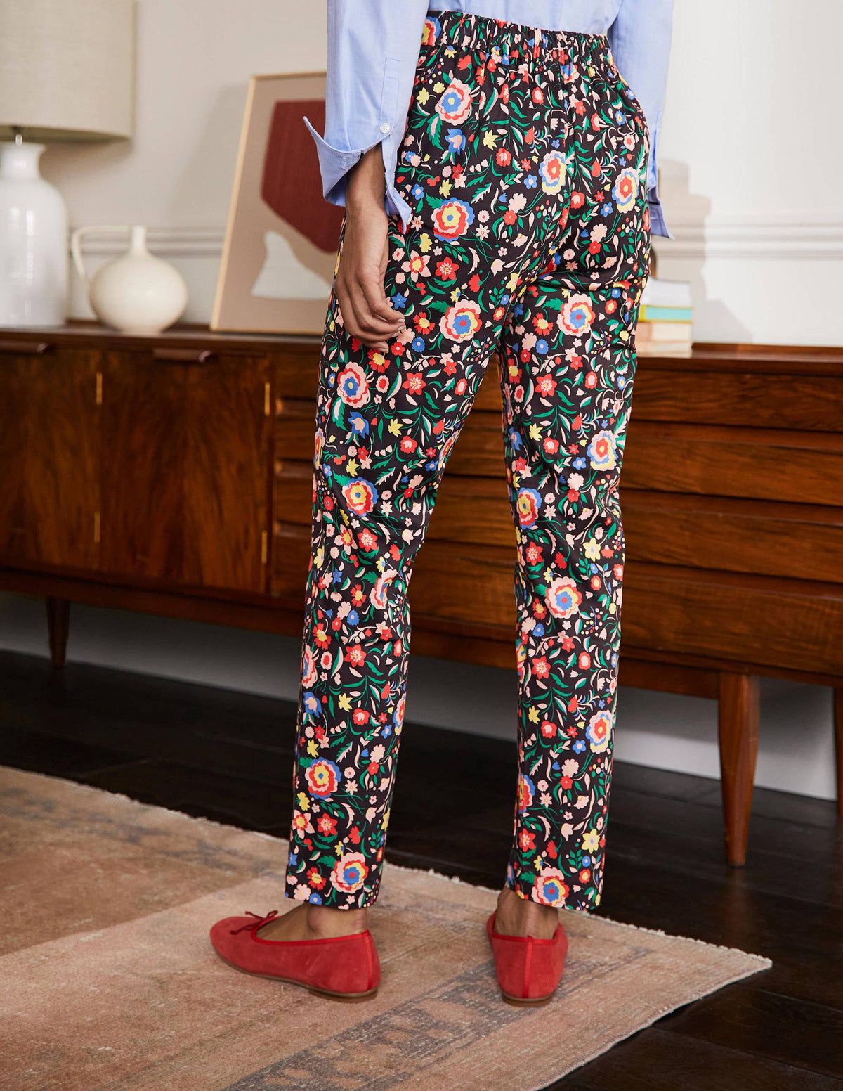 Pull On Trousers-Black, Rainbow Floral Large - Image 2