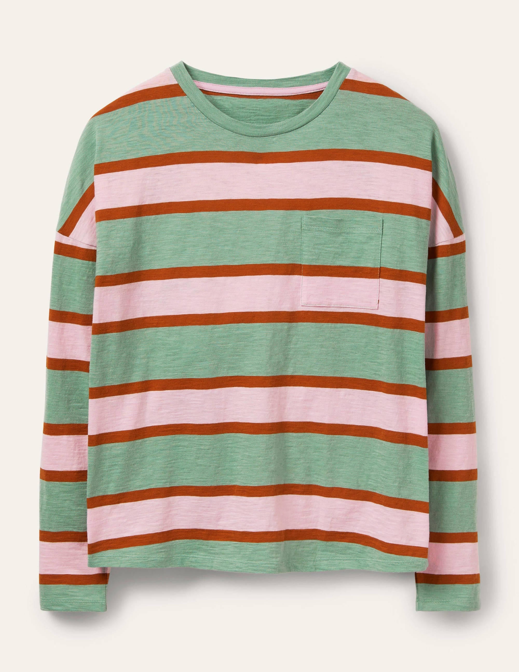 Kastenförmiges Jersey-T-Shirt-Enteneigrün/Kokosnuss, Gestreift - Image 5