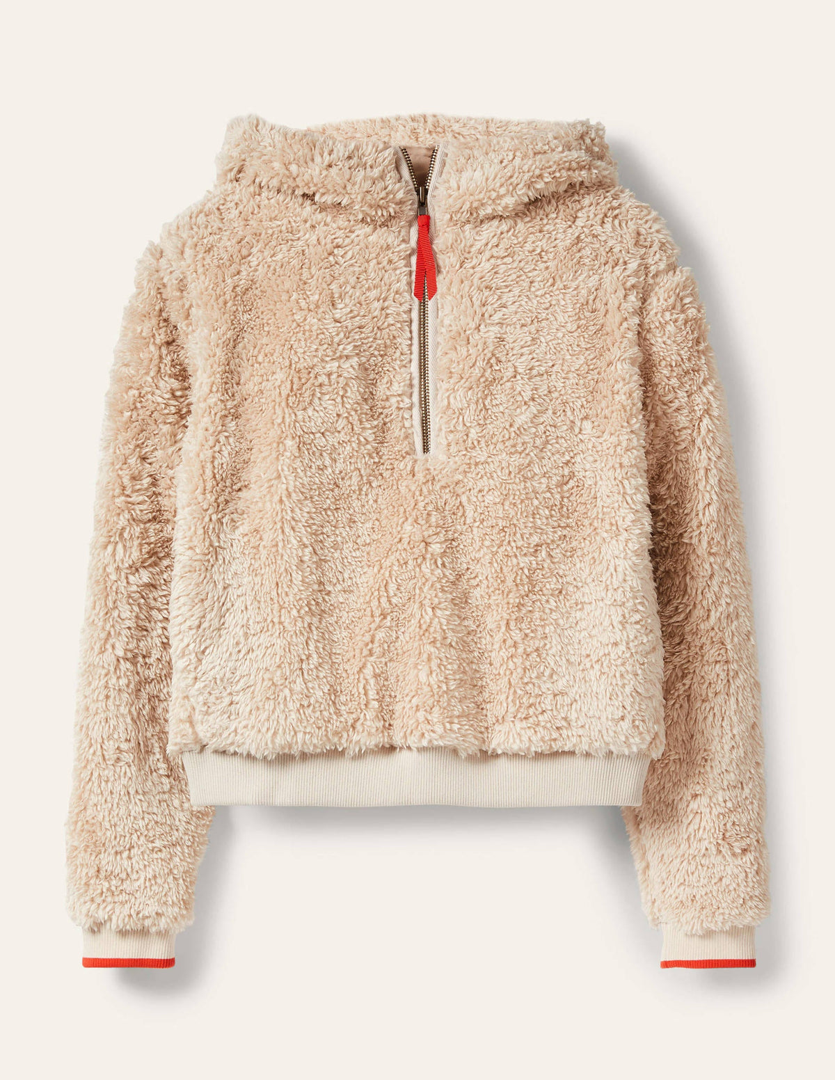 Teddy-Hoodie mit halbem Reißverschluss-Ecru-6