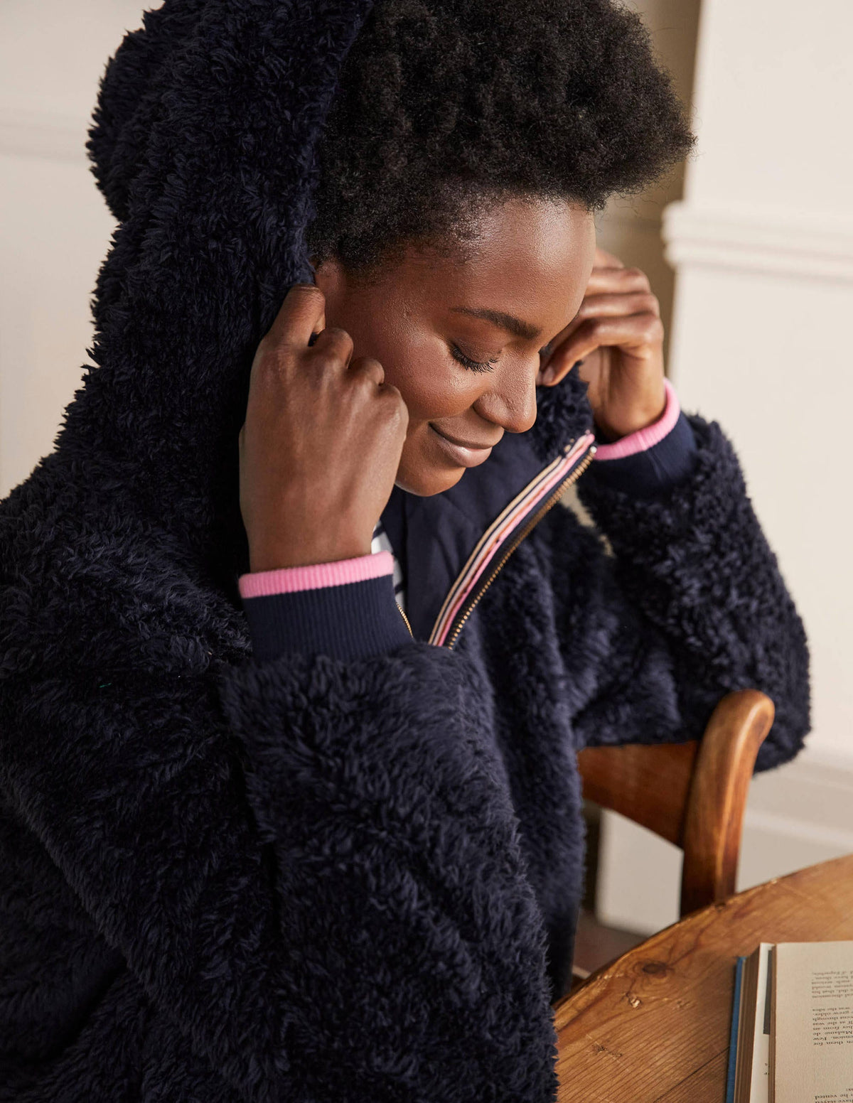 Teddy-Hoodie mit halbem Reißverschluss-Marineblau-4