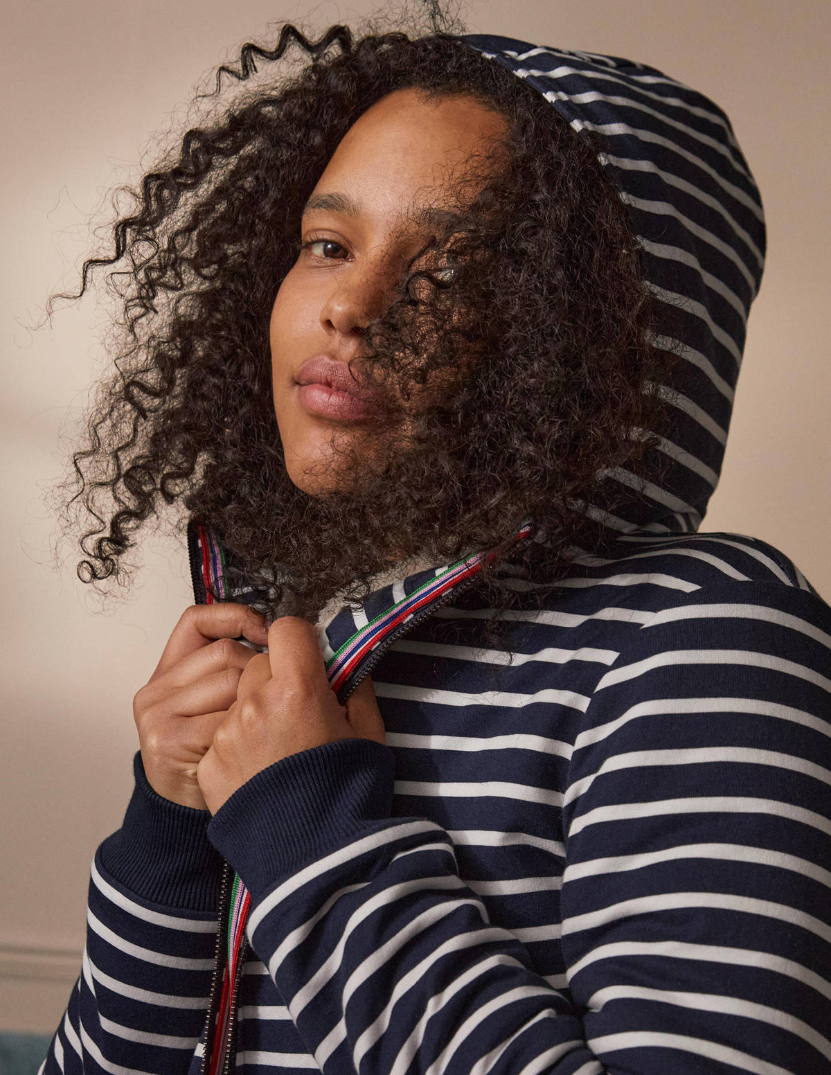 Kapuzenjacke mit Teddyfutter-Navy/Naturweiß - Image 1
