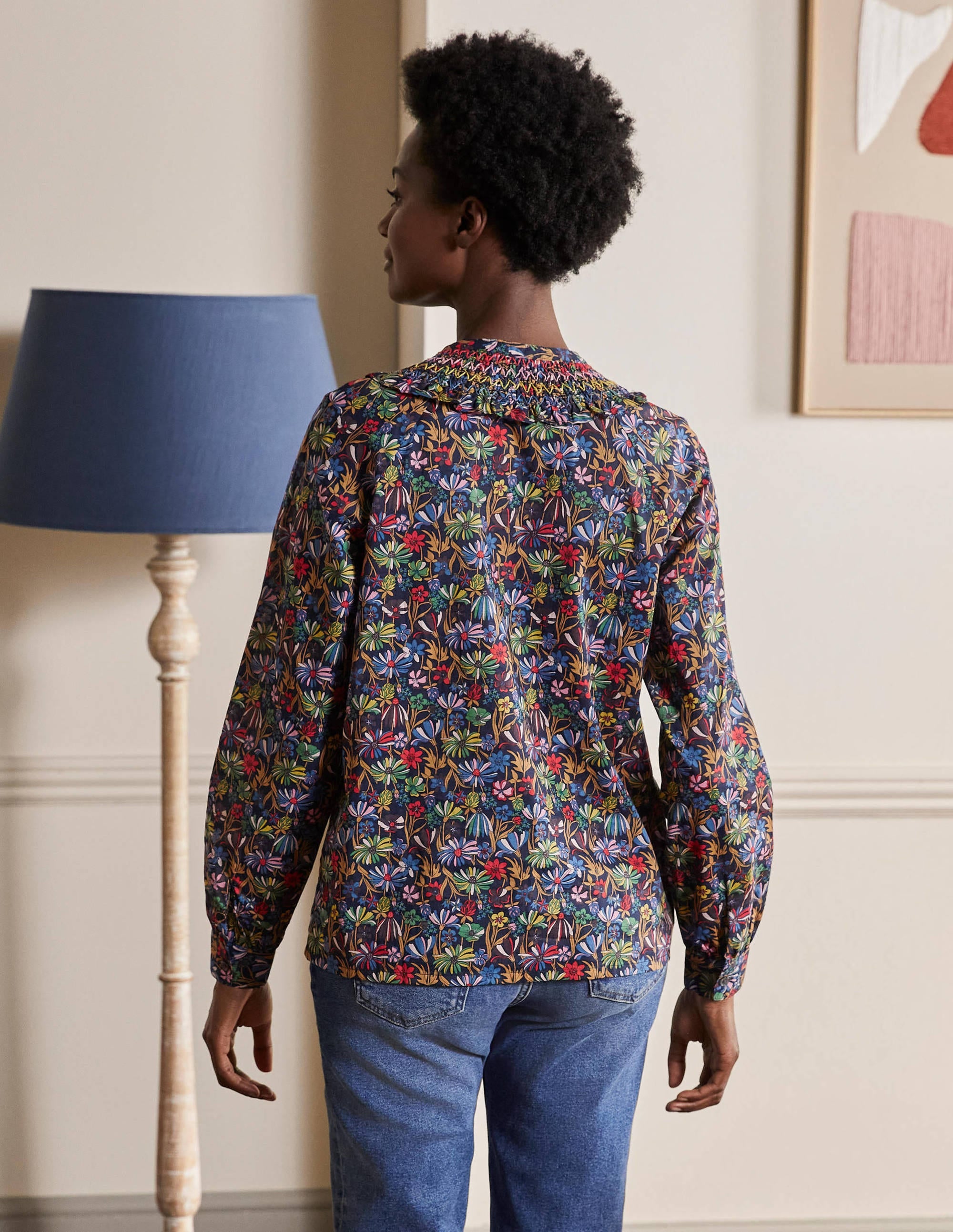 Leandra Smok-Baumwollbluse-Navy, Wilder Löwenzahn - Image 2