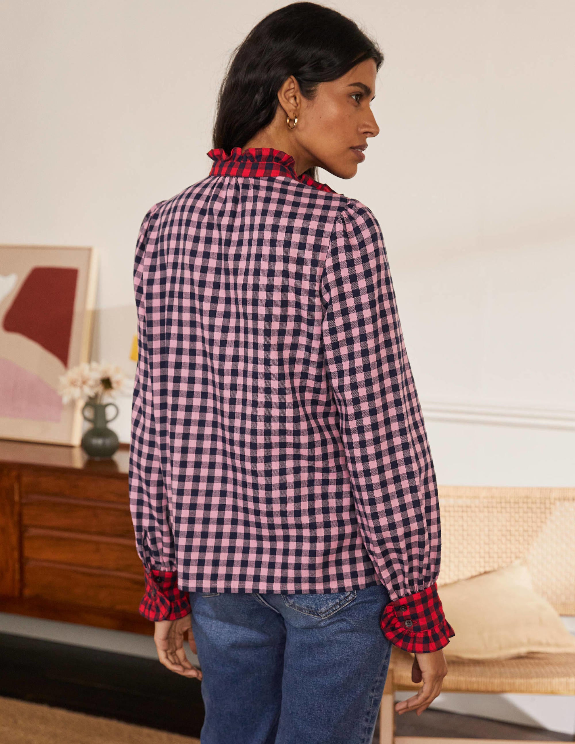 Jean Bluse-Kirschblütenrosa/Navy, Vichykaros - Image 3