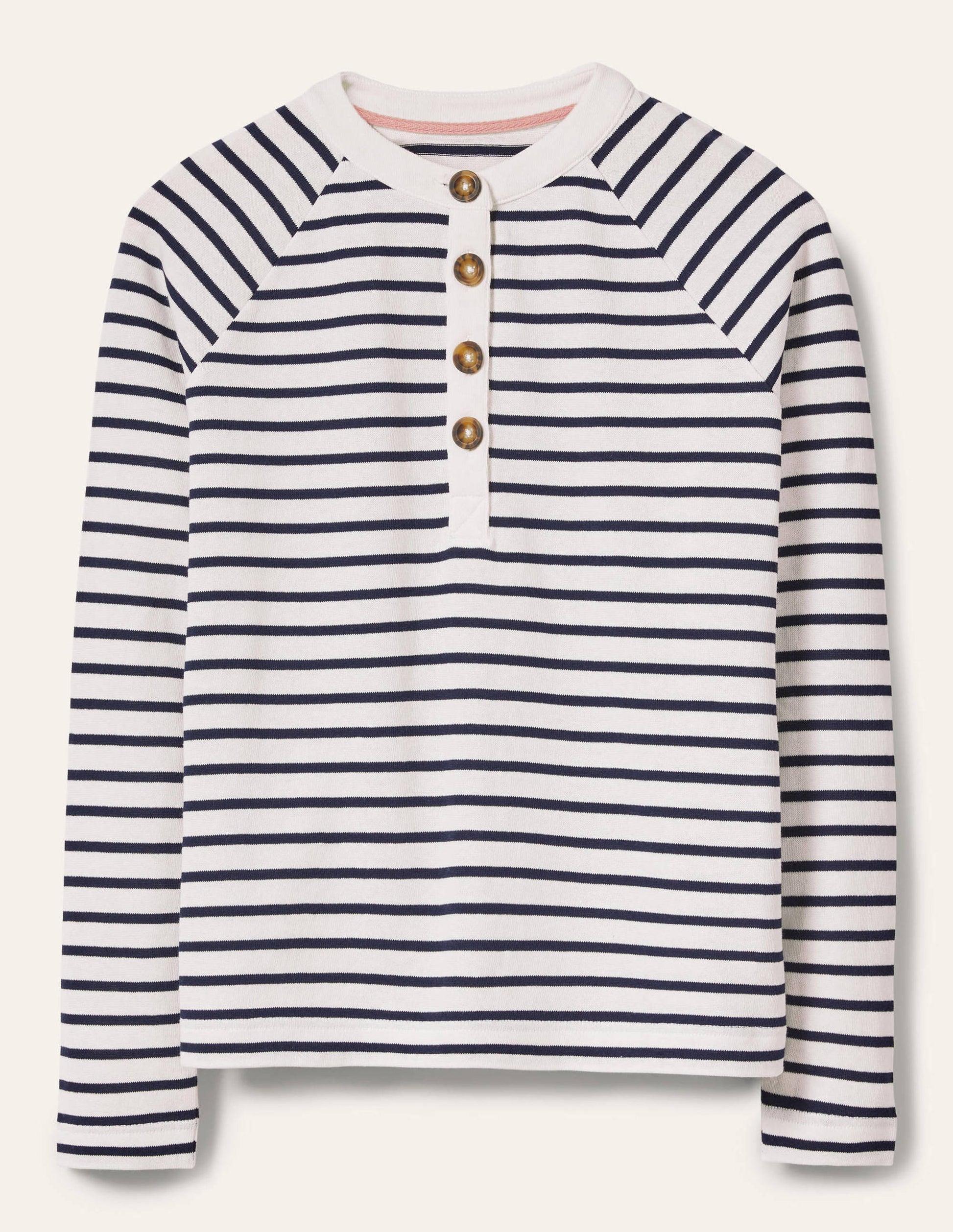 Schweres Henley-Oberteil-Naturweiß/Navy-5
