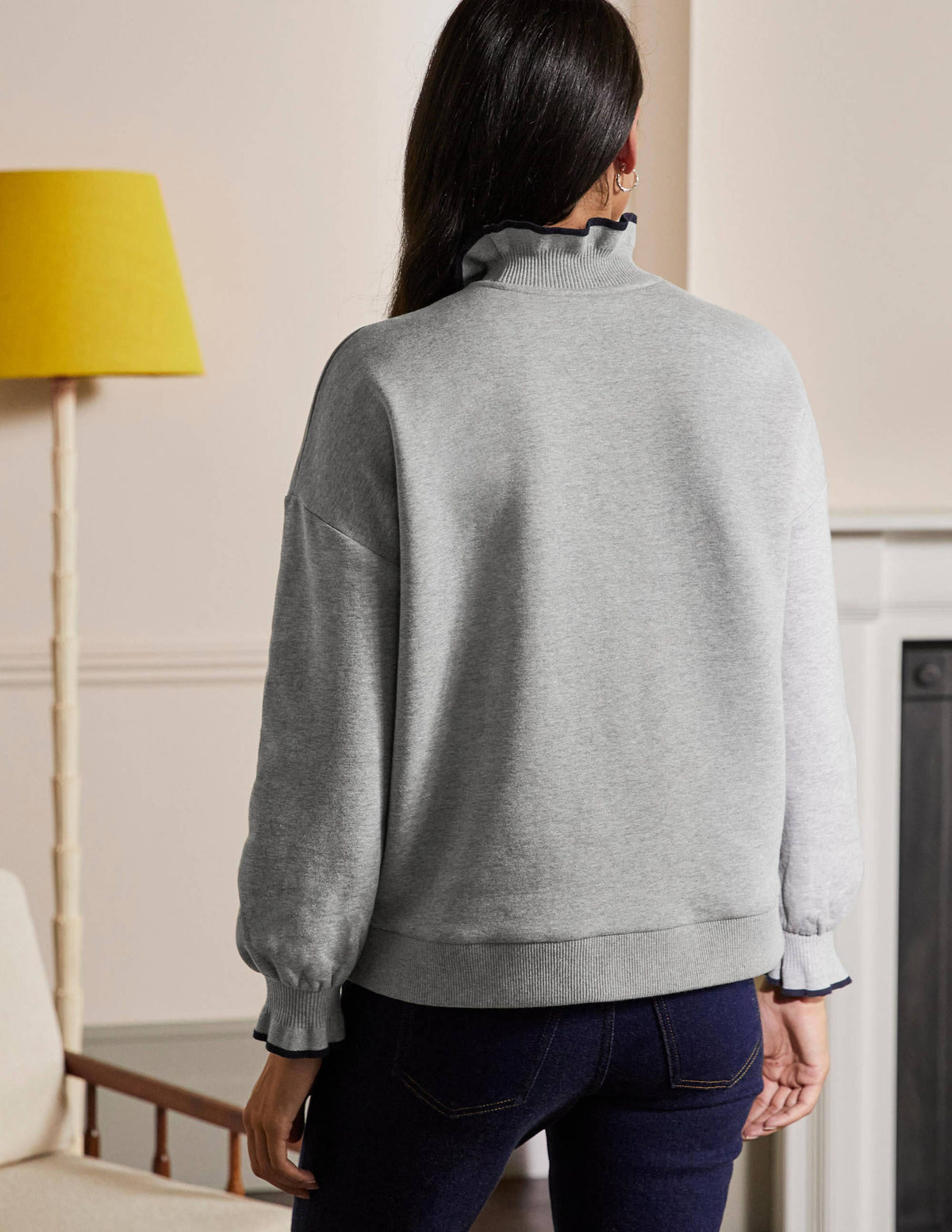 Sweatshirt mit Rüschendetail-Grau Meliert-3