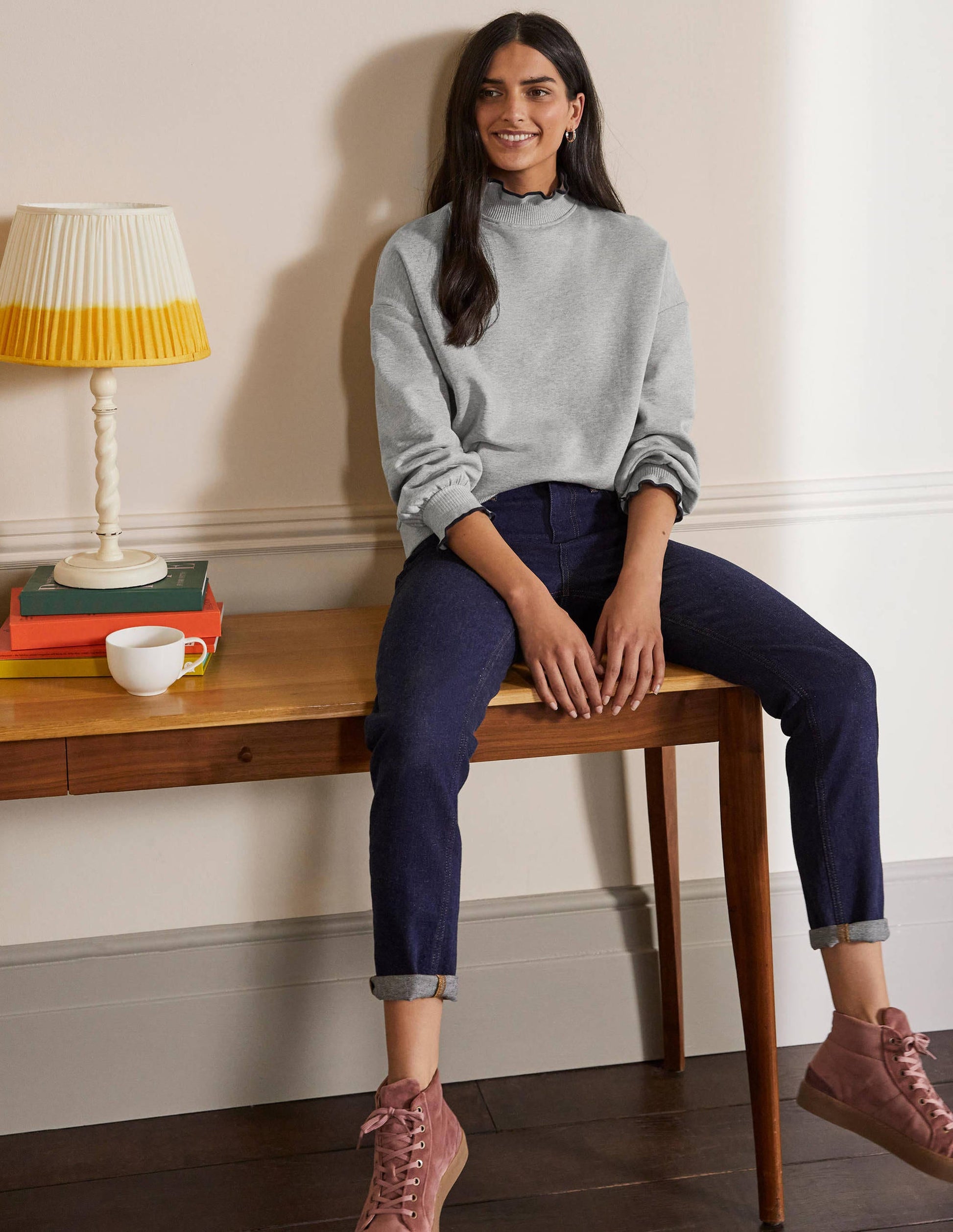 Sweatshirt mit Rüschendetail-Grau Meliert-4