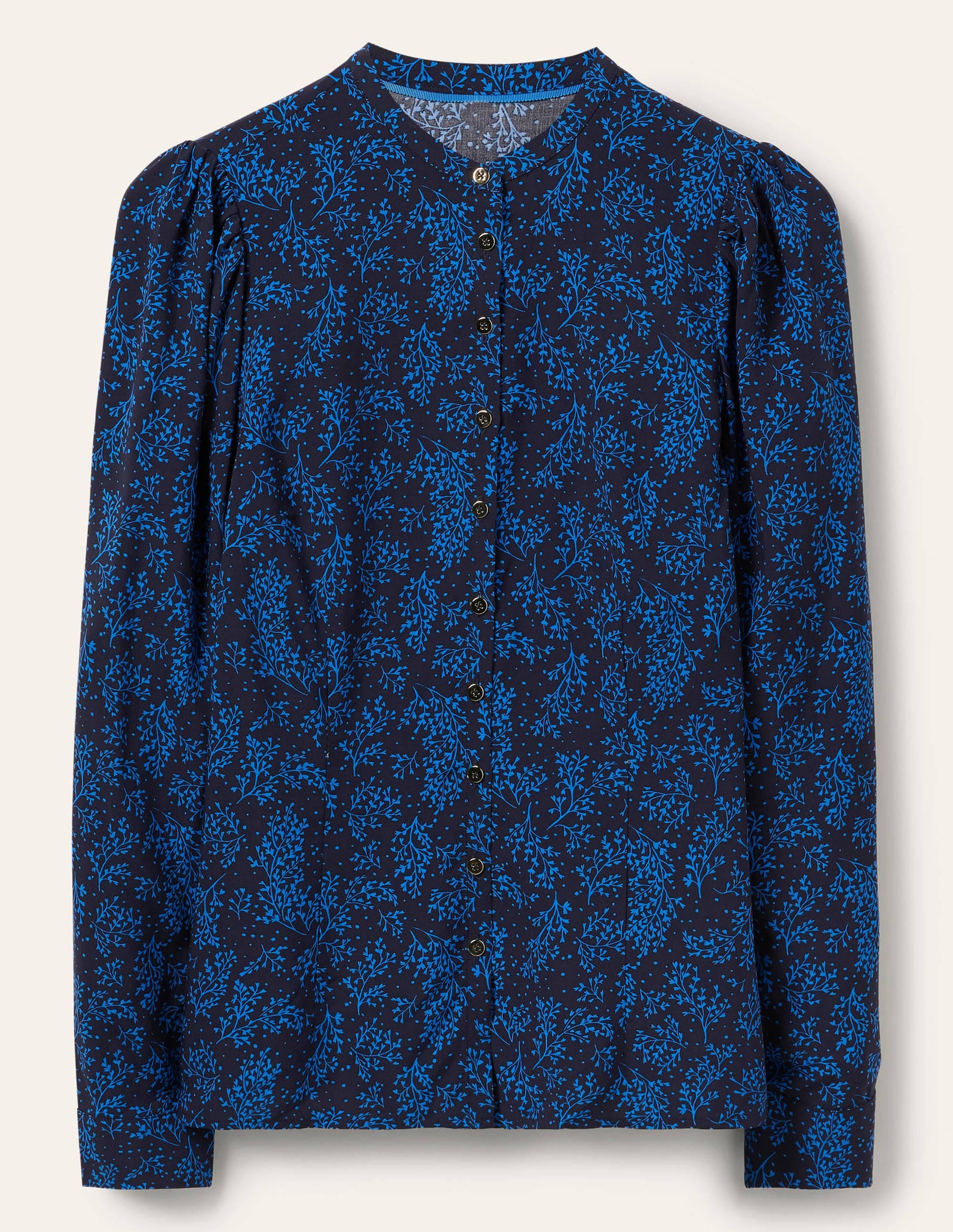 Hemd mit Puffärmeln-Navy/Blau, Blätter und Zweige - Image 5