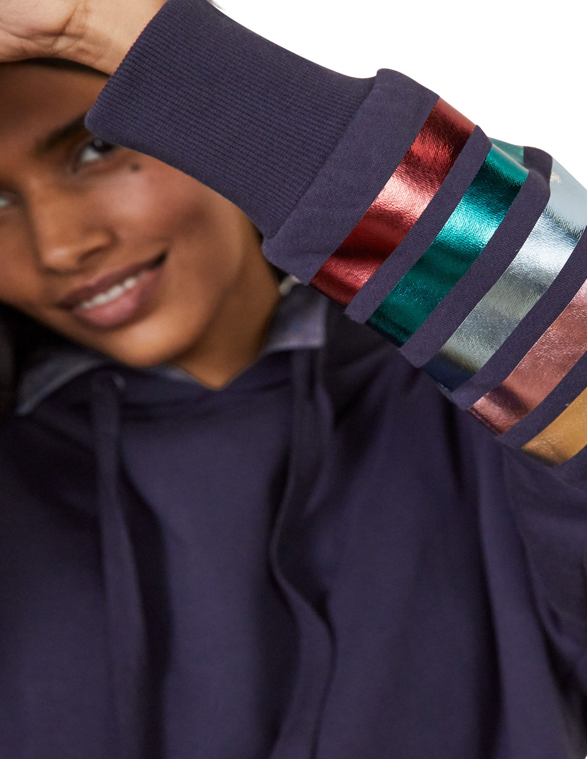 Oversize-Hoodie-Navy/Regenbogenfolie, Bündchen - Image 1