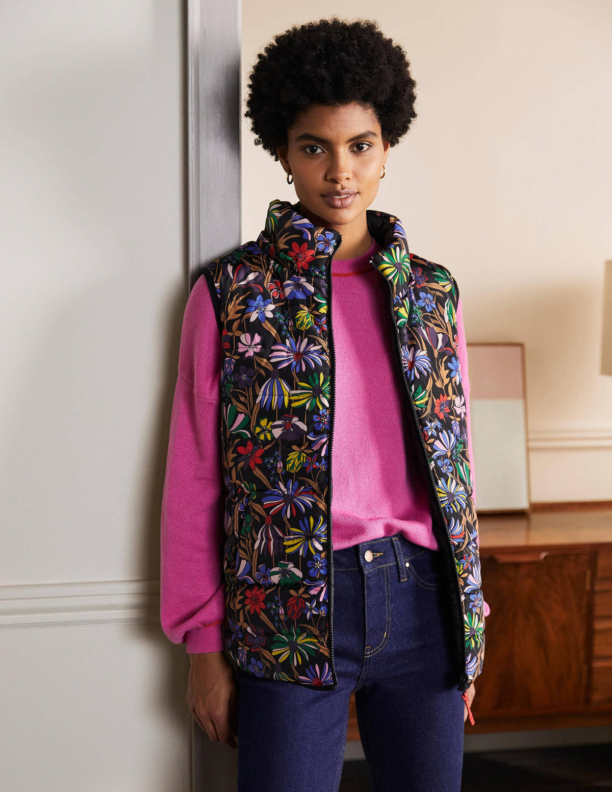 Blouson sans manches léger et réversible-Noir, motif Wild Dandelion-4