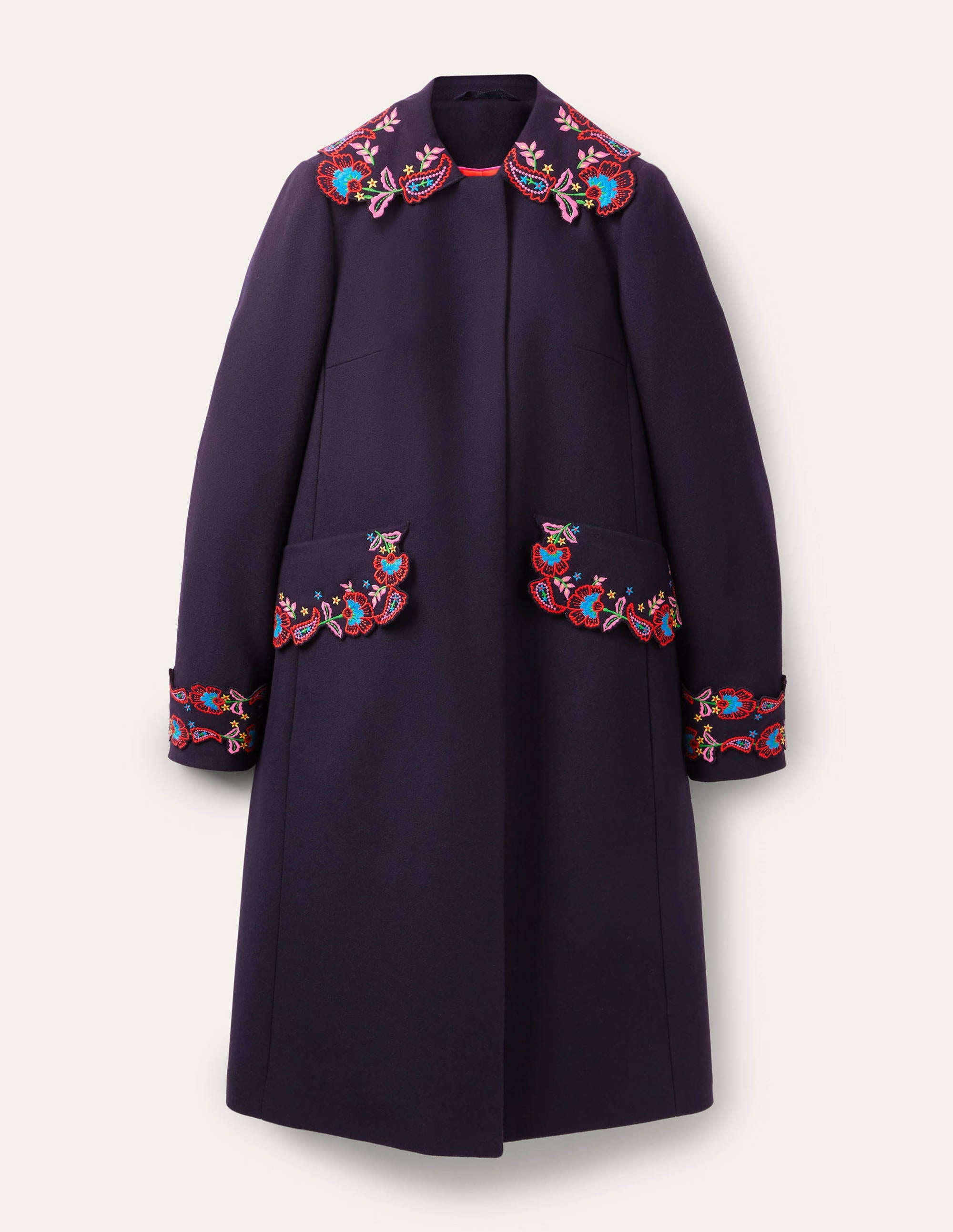 Floral Embroidered Coat-Navy Embroidered - Image 6