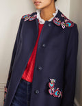 Floral Embroidered Coat-Navy Embroidered
