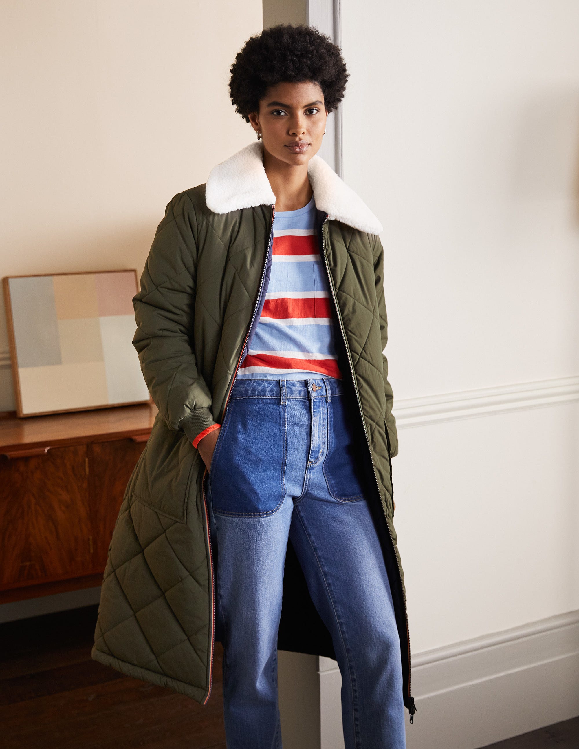 Reversible Quilted Puffer Coat-Khaki - Image 3