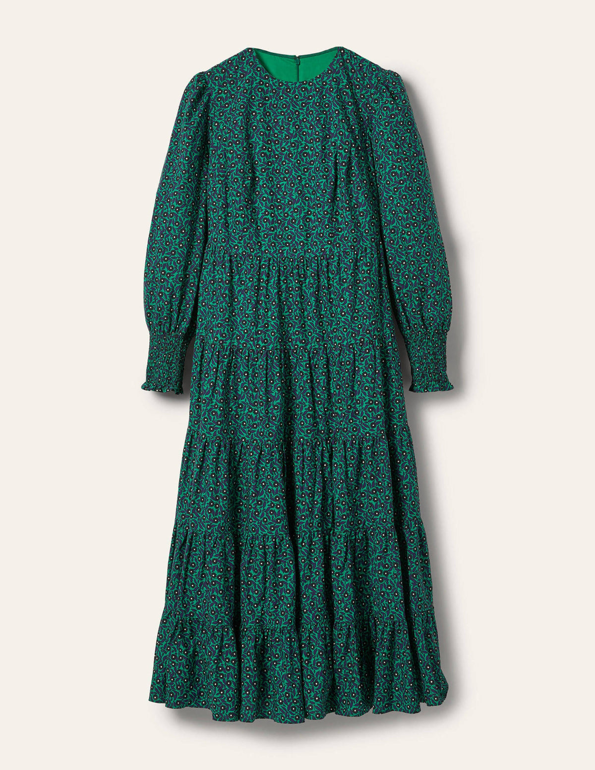 Maxikleid mit Stufen-Schottengrün, Filigranes Blumenmuster - Image 6