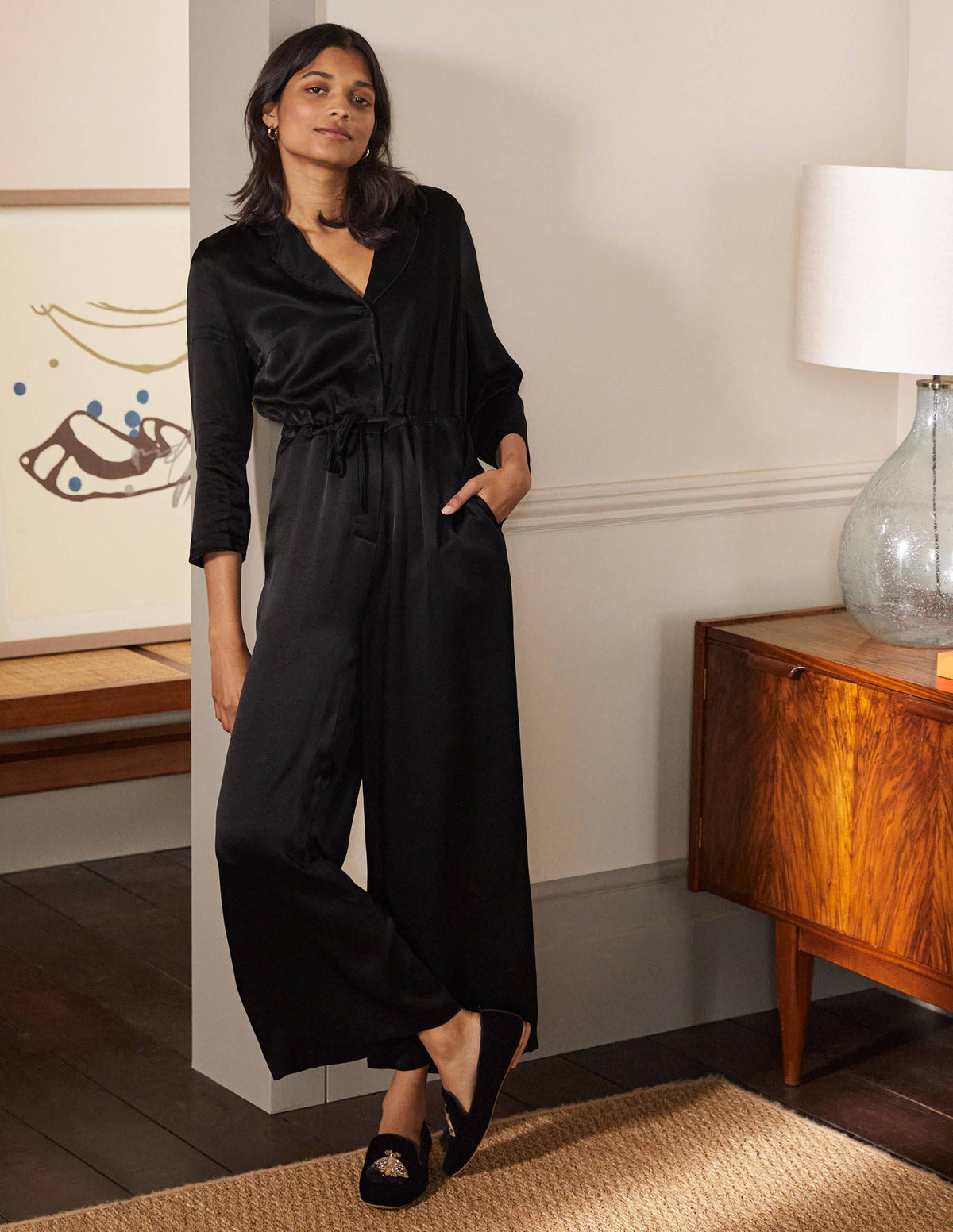 7/8-Jumpsuit mit Kragendetail-Schwarz-1