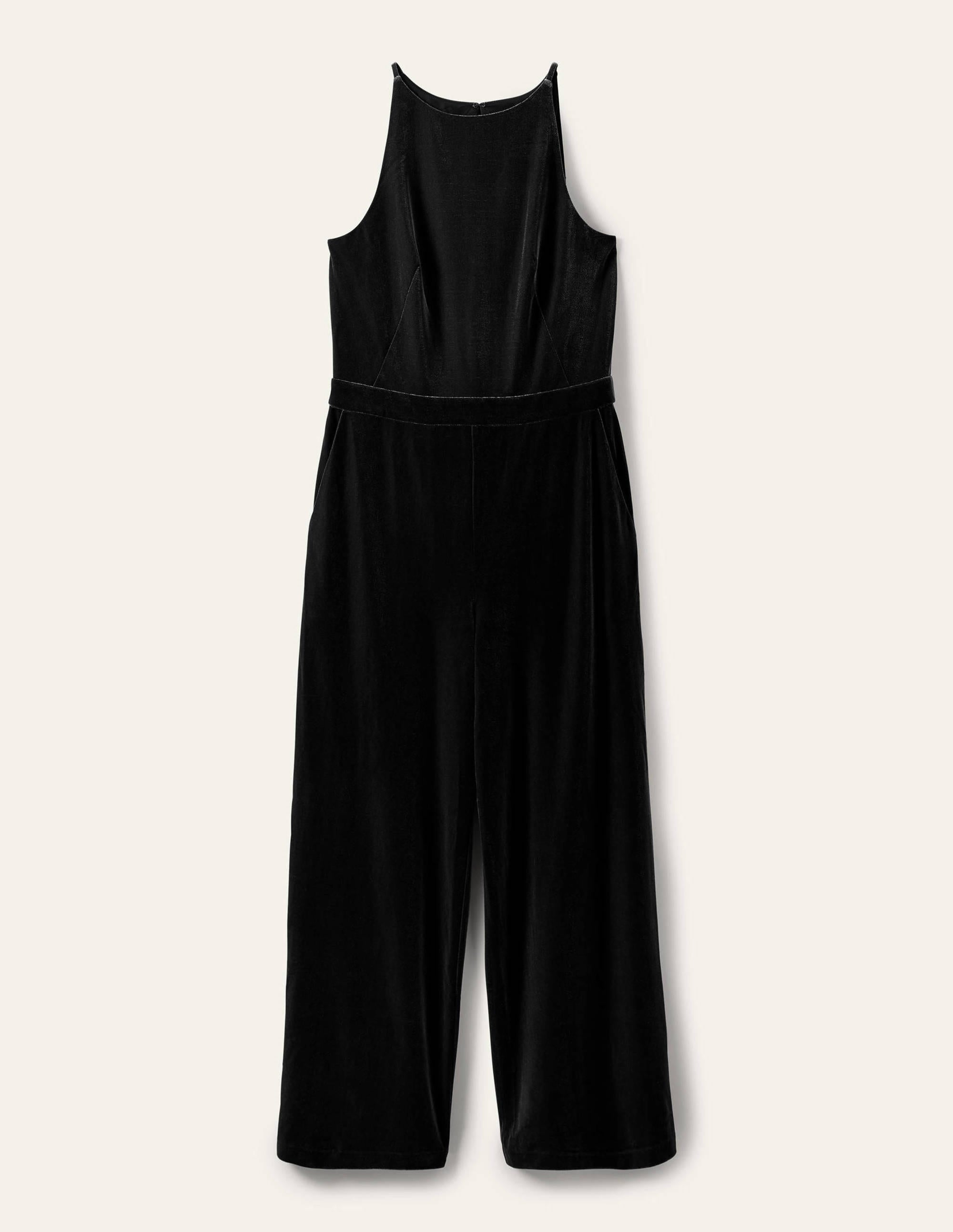 Neckholder-Jumpsuit aus Samt-Schwarz - Image 5