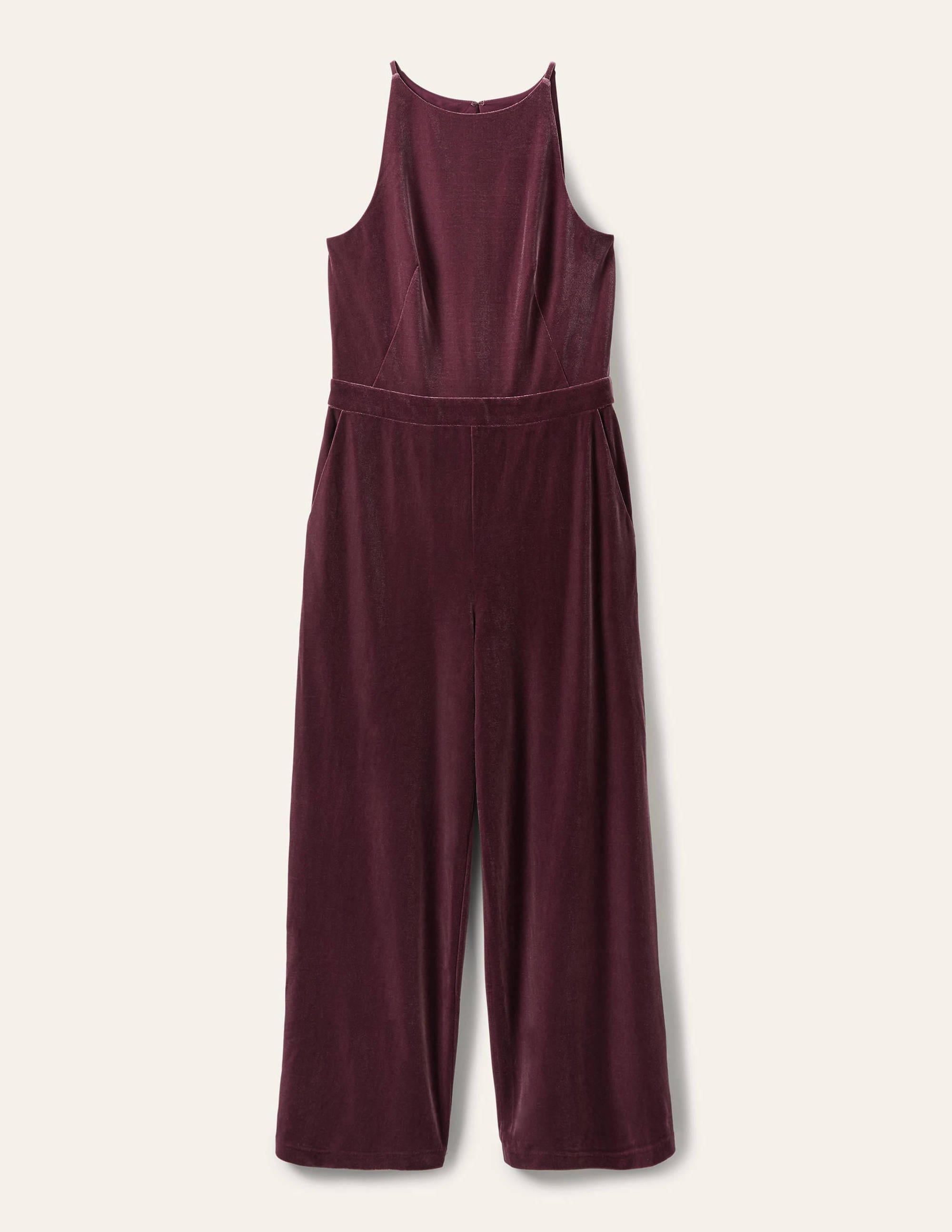 Neckholder-Jumpsuit aus Samt-Dunkelviolett - Image 5