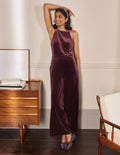 Neckholder-Jumpsuit aus Samt-Dunkelviolett