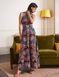 Maxikleid mit Rückenausschnitt-Schwarz, Paisleymuster mit Gänseblümchen