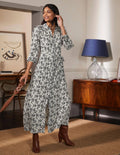 Smocking Detail Shirt Dress-Black, Tropic Palm