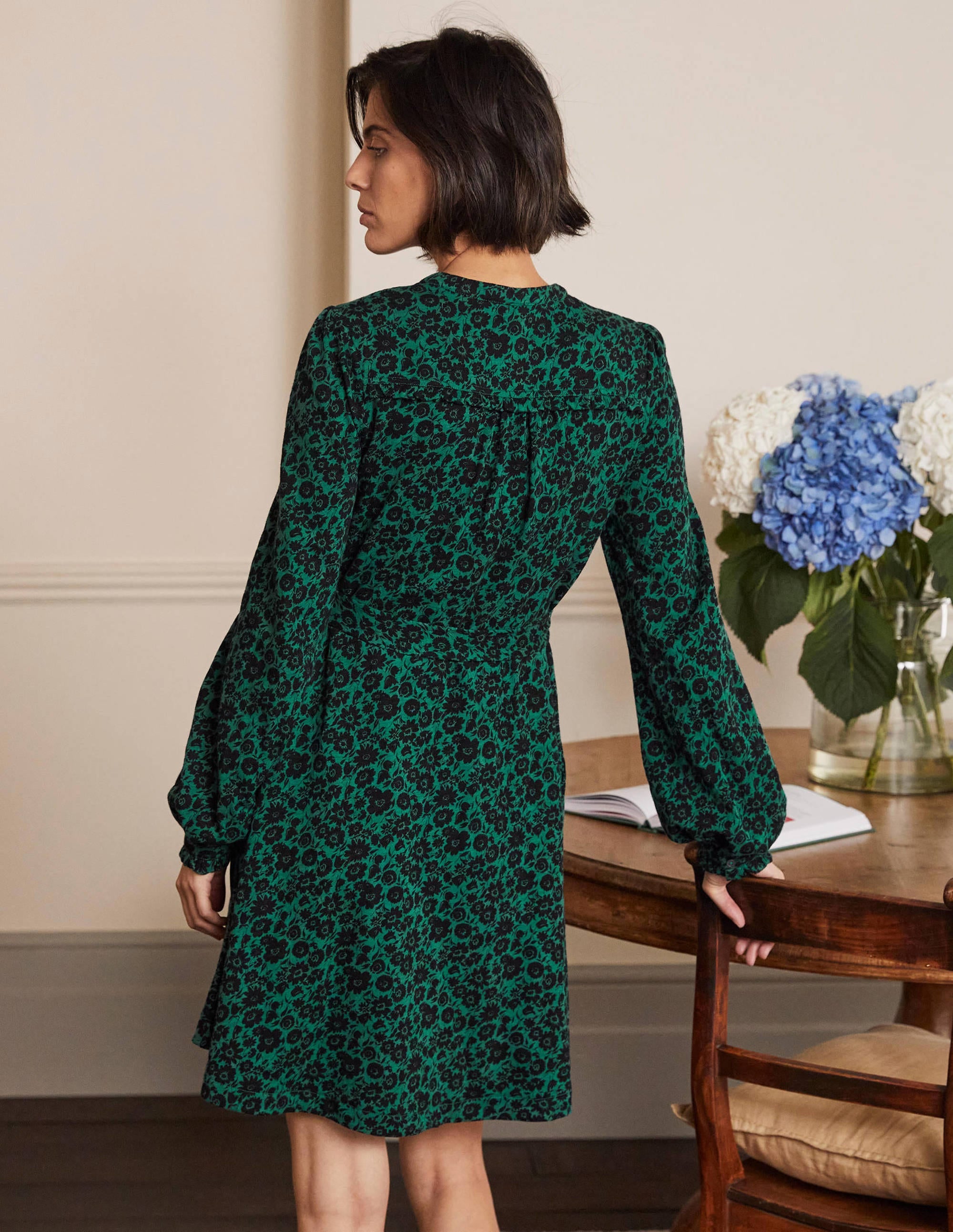 Minikleid mit Knopfleiste und Rüschen-Waldgrün, Elegante Blüten - Image 3