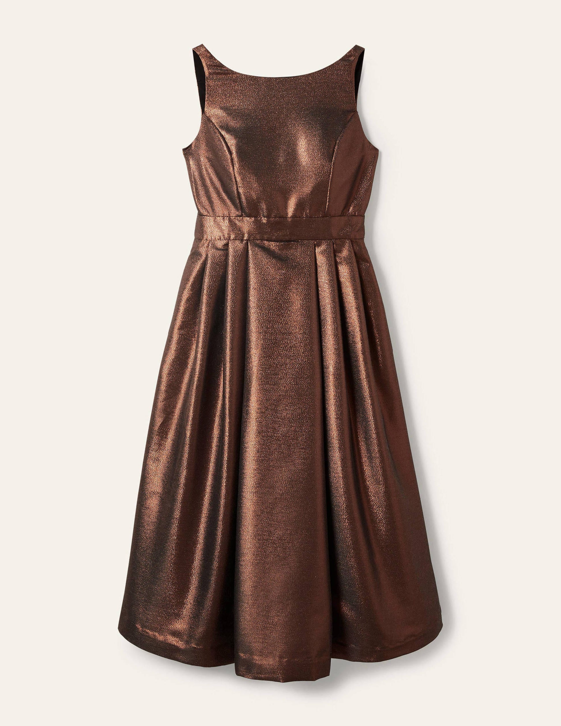 Tailliertes Kleid mit ausgestellter Passform und Rundausschnitt-Bronze, Lurex-5