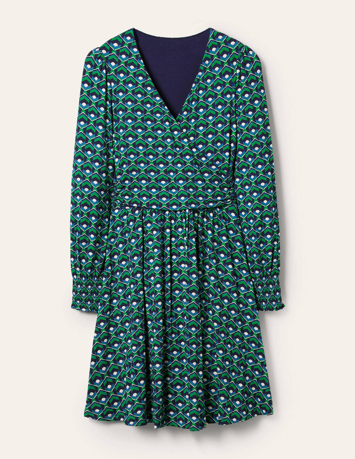 Jersey Wrap Dress-Highland Green, Geometric Tile - Image 5