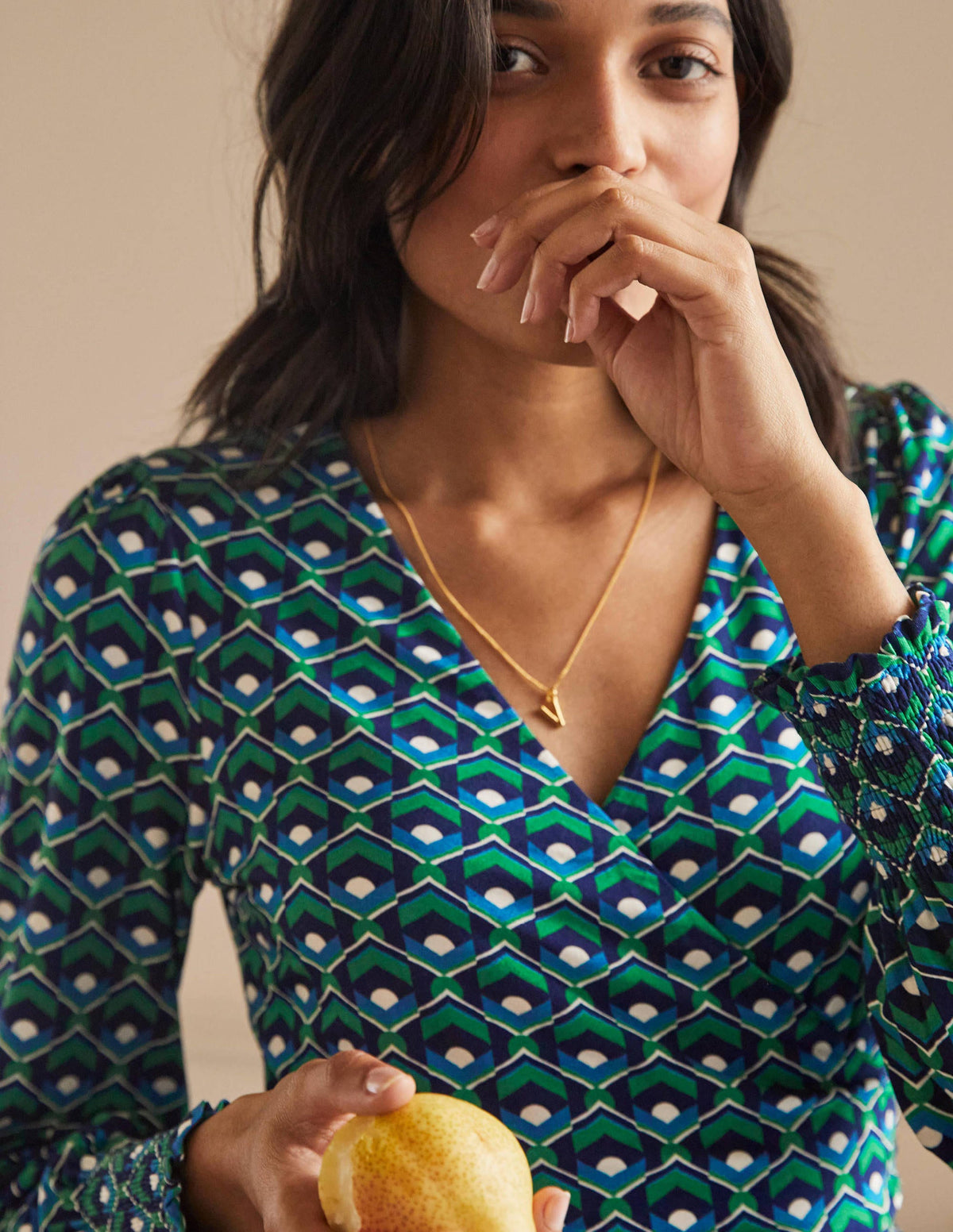 Jersey Wrap Dress-Highland Green, Geometric Tile - Image 2