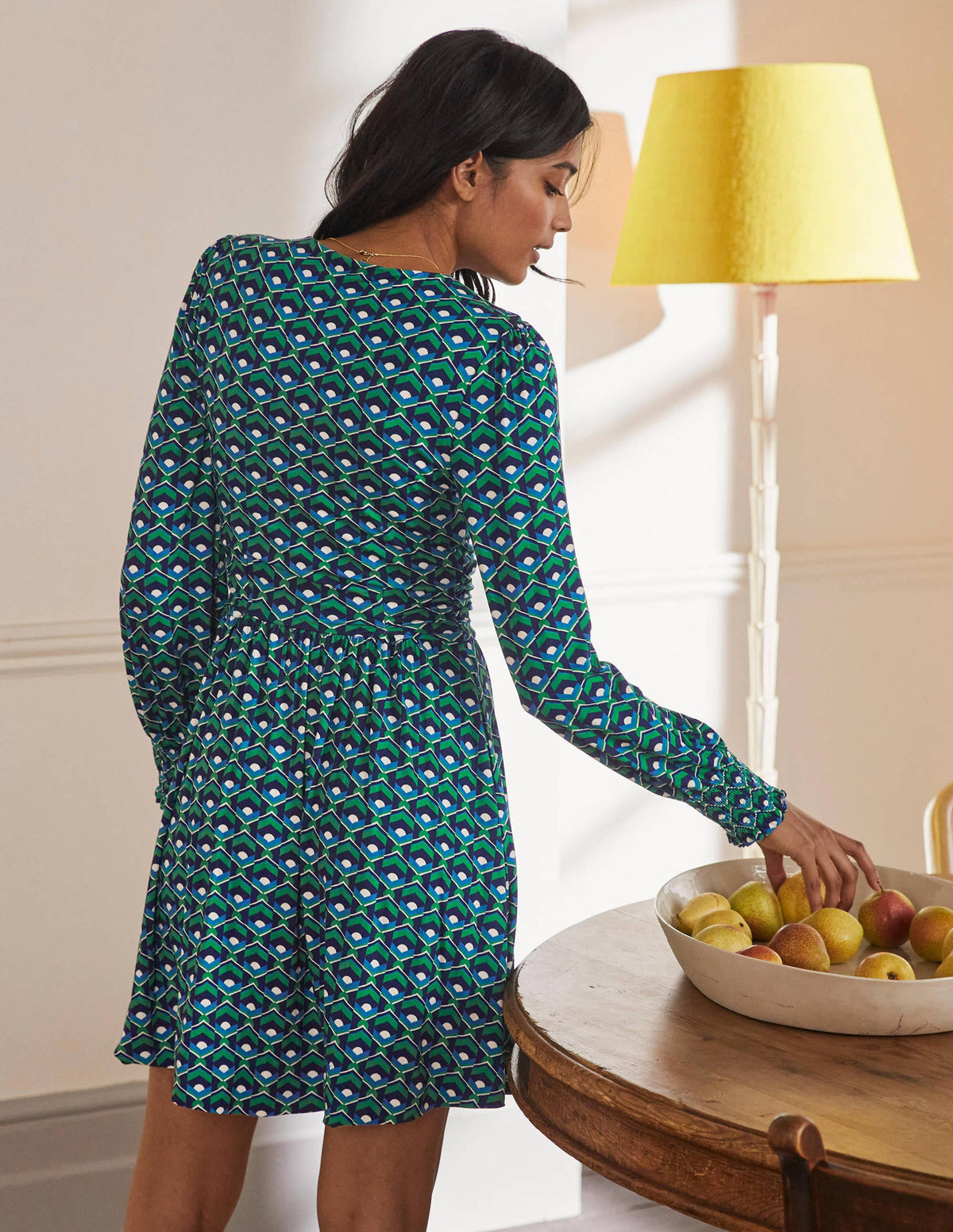 Jersey Wrap Dress-Highland Green, Geometric Tile - Image 3