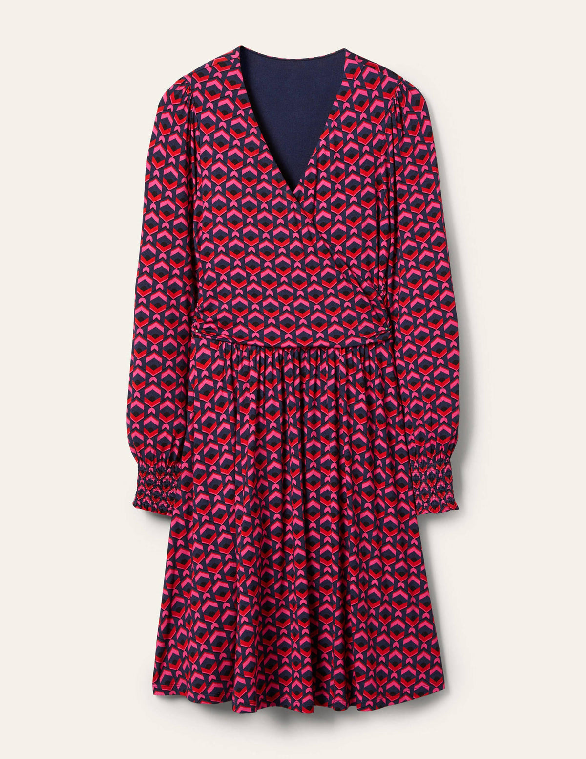 Robe portefeuille en jersey-Rose festif, motif tuile géométrique - Image 5