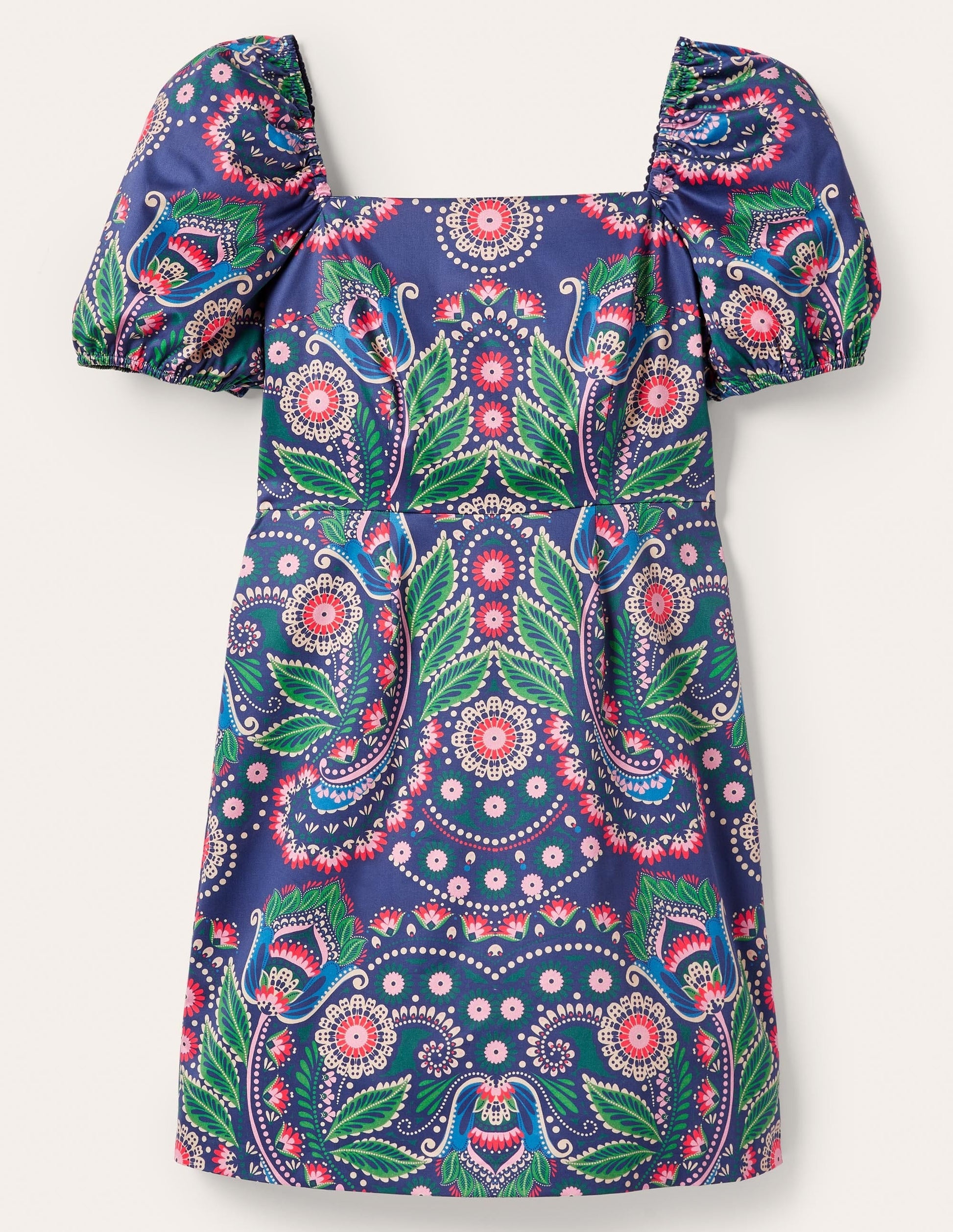 Kurzes Kleid mit Puffärmeln-Navy, Paisleymuster mit Gänseblümchen-5