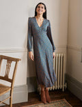 Robe empire style 40s en jersey-Ruban bleu, motif Rambling Ditsy
