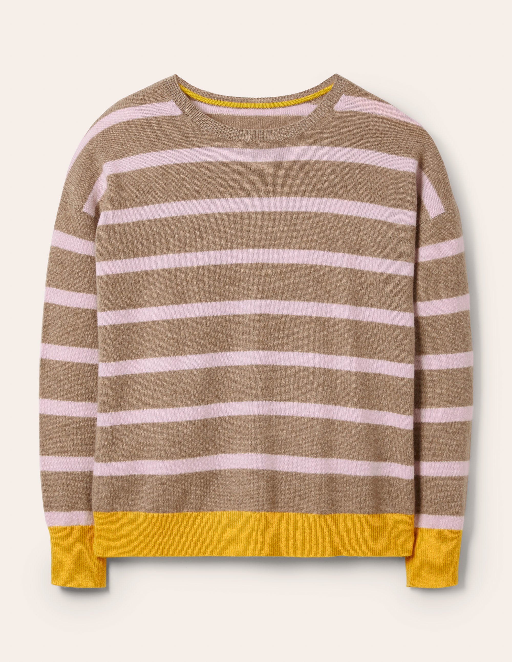 Gestreifter Kaschmirpullover-Beige-Braun, Gestreift - Image 7
