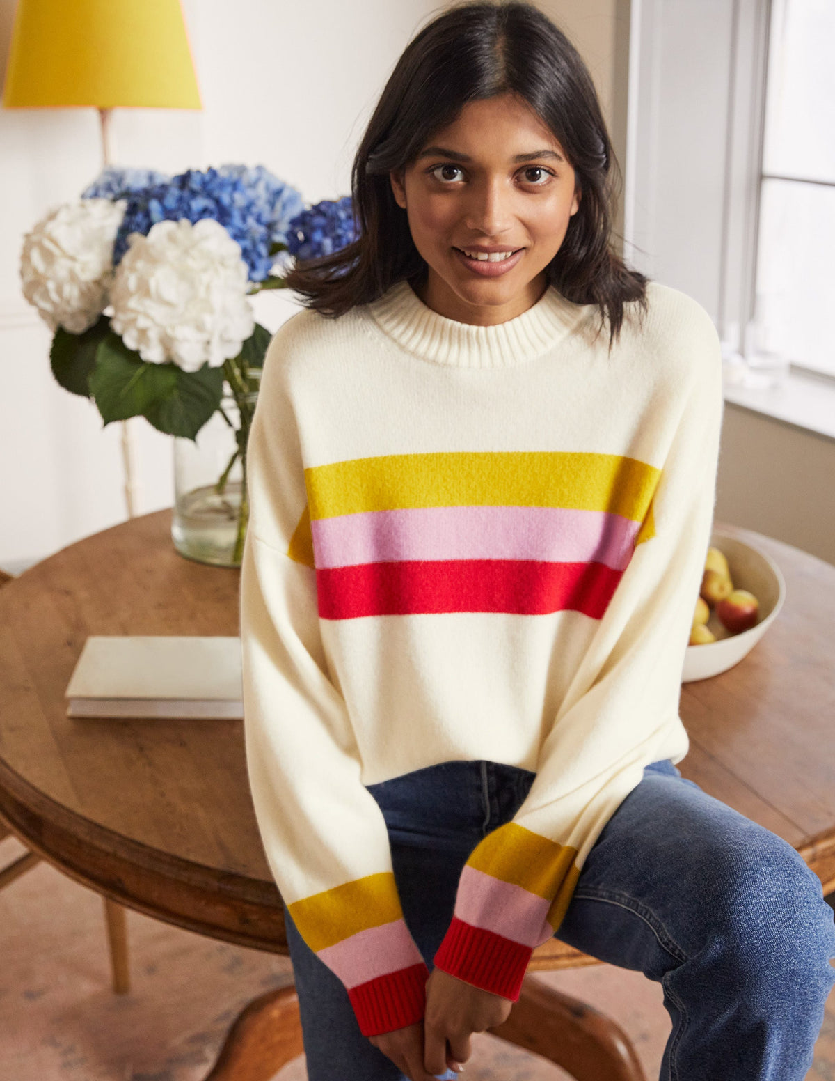 Savannah Kaschmirpullover-Rubinrot/Zitronengelb, Gestreift - Image 1