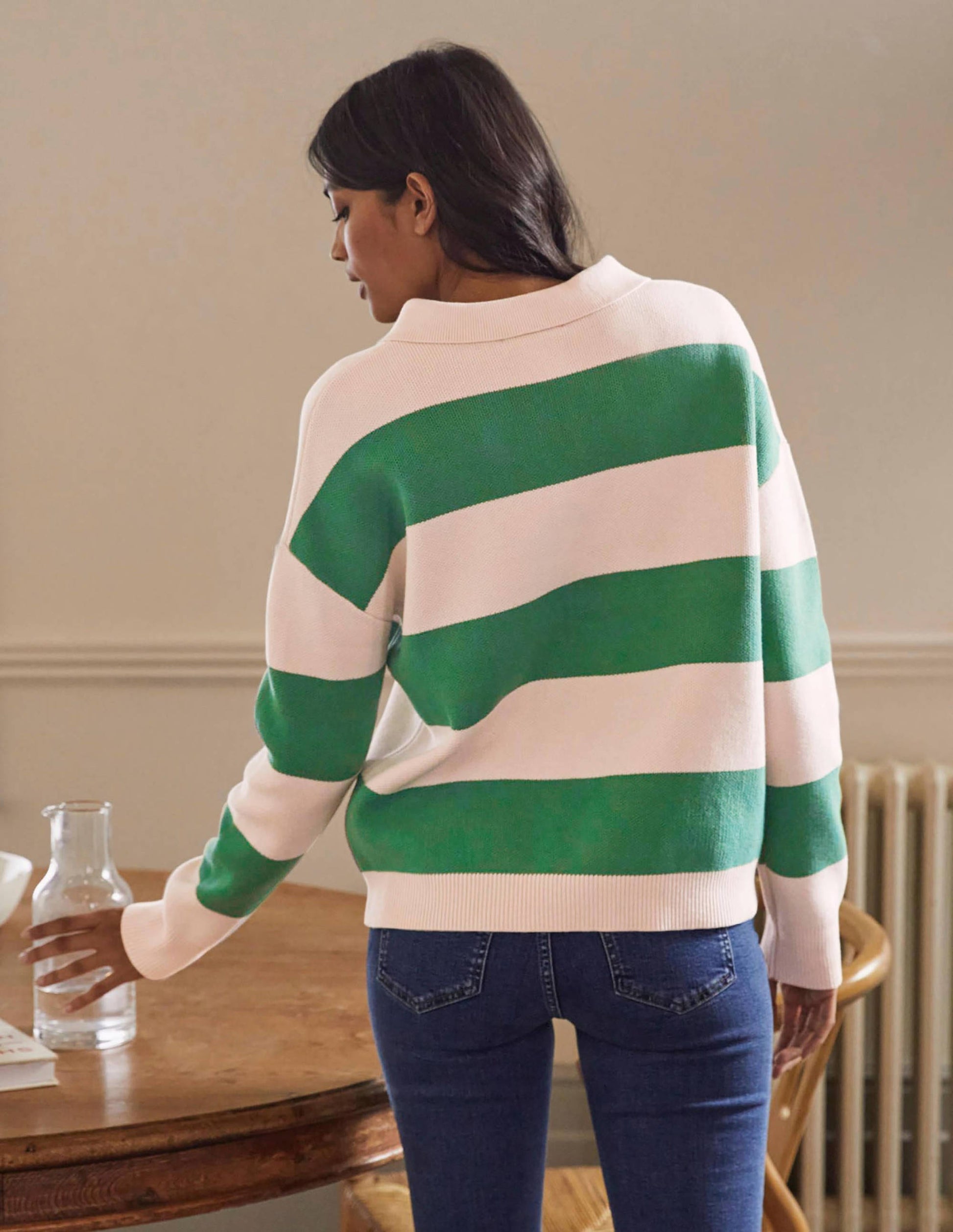 Gestreifter Rugby-Strickpullover-Milchshake/Irisches Grün-3