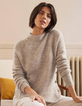 Pull duveteux avec boutons sur les côtés-Taupe chiné