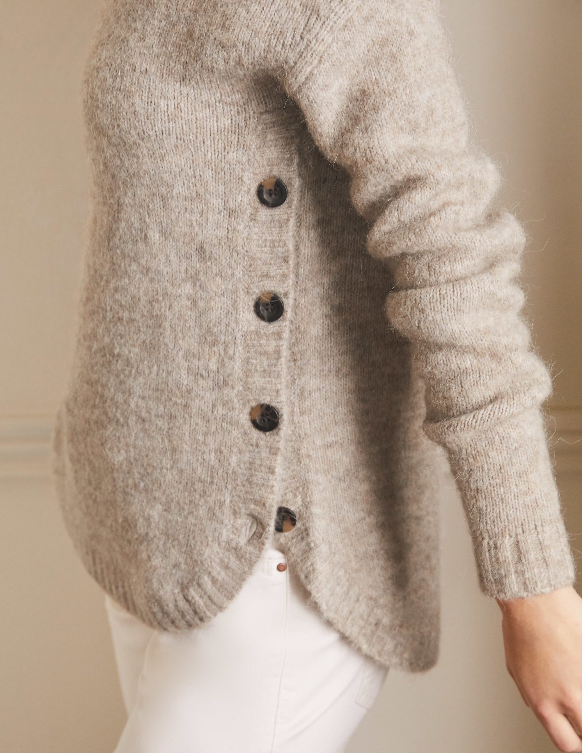 Pull duveteux avec boutons sur les côtés-Taupe chiné - Image 2