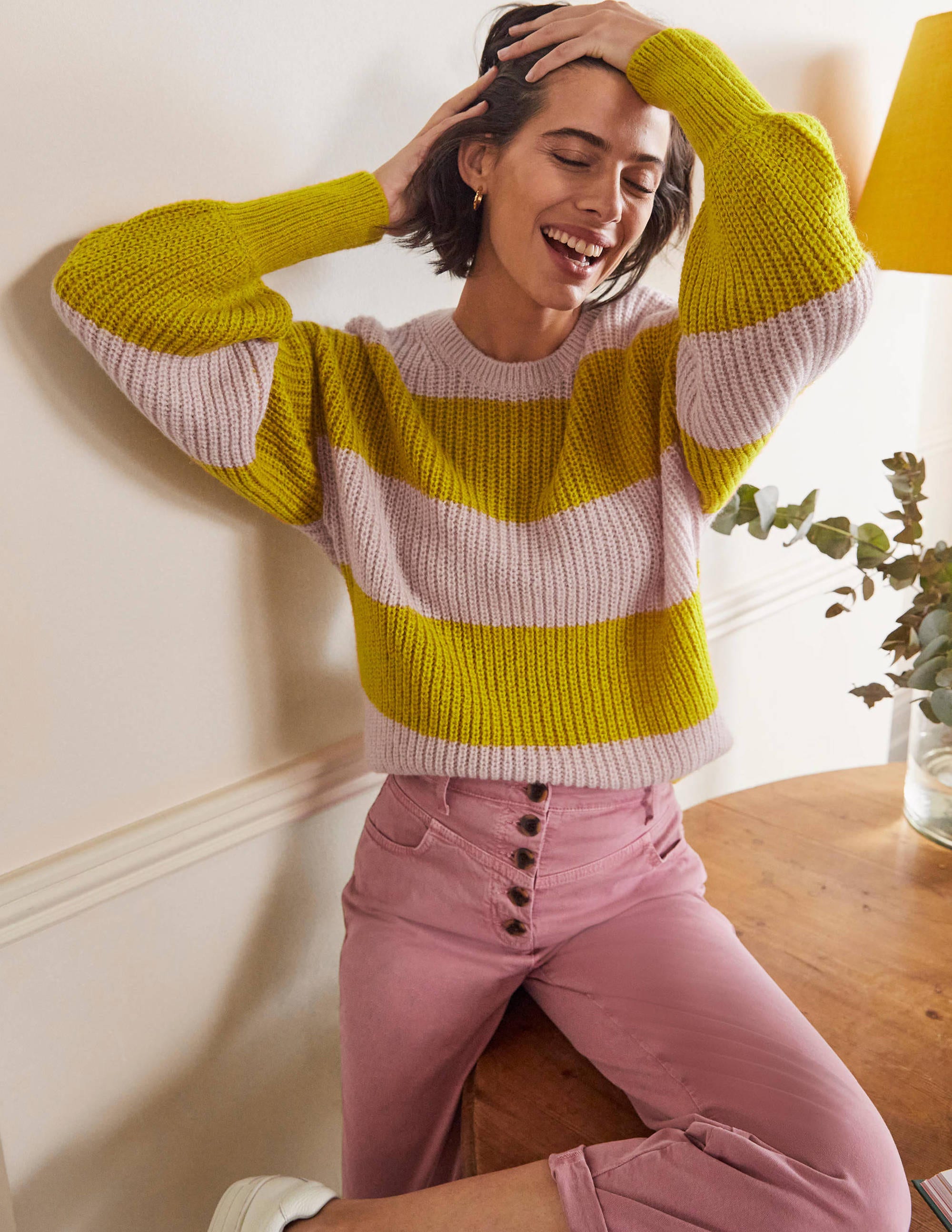 Pull duveteux à manches blousantes-Rose, rayé multi jaune - Image 4