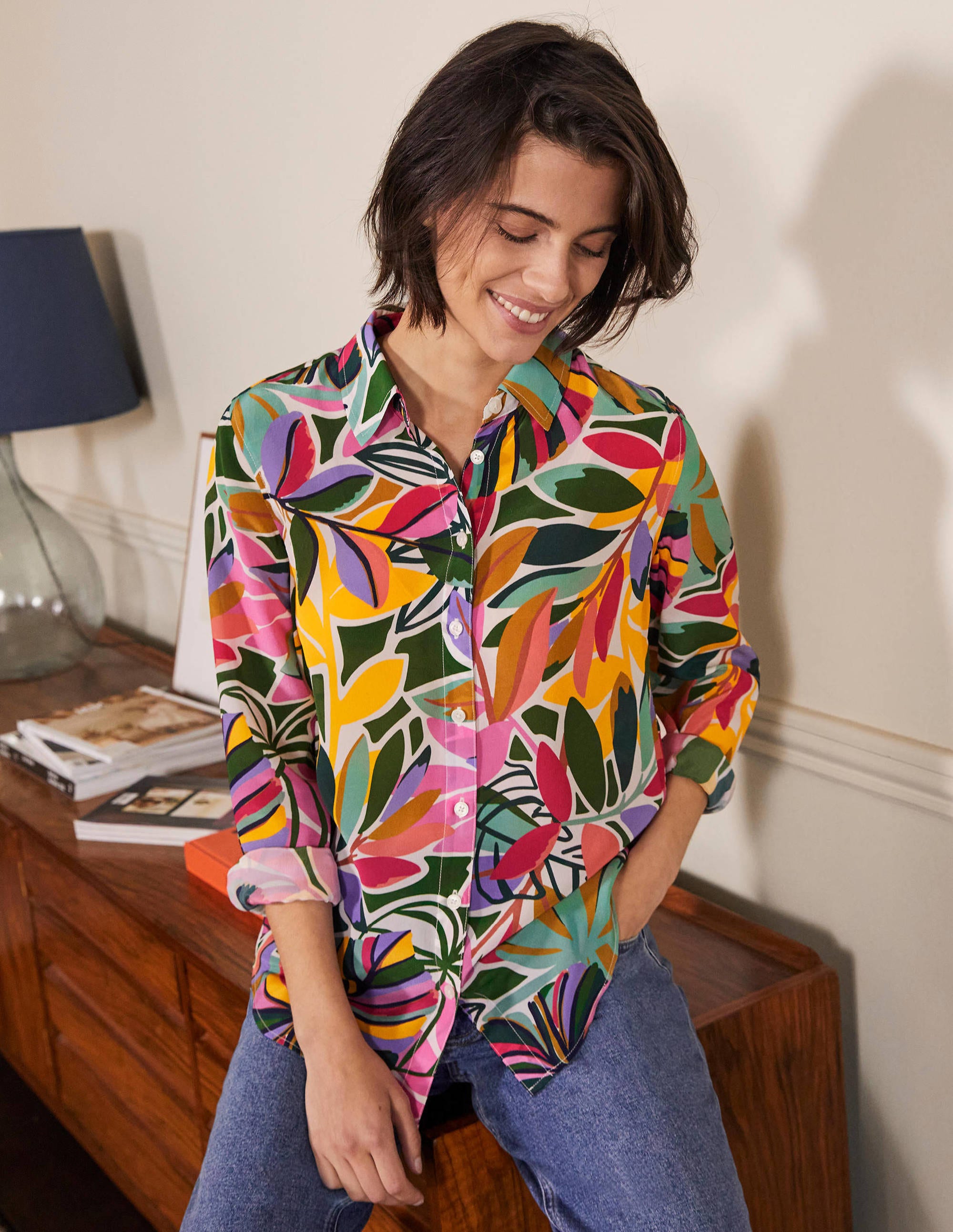Silk Shirt-Ivory, Tropic Palm - Image 1