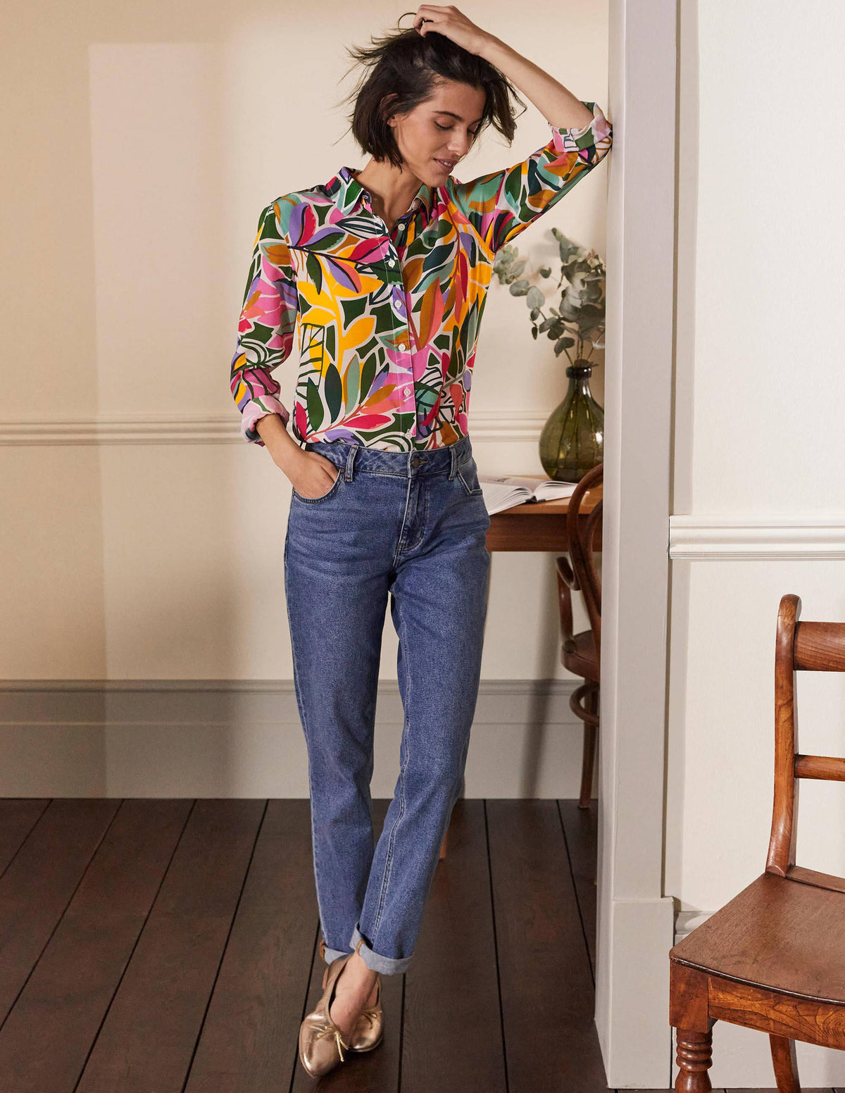 Silk Shirt-Ivory, Tropic Palm - Image 4