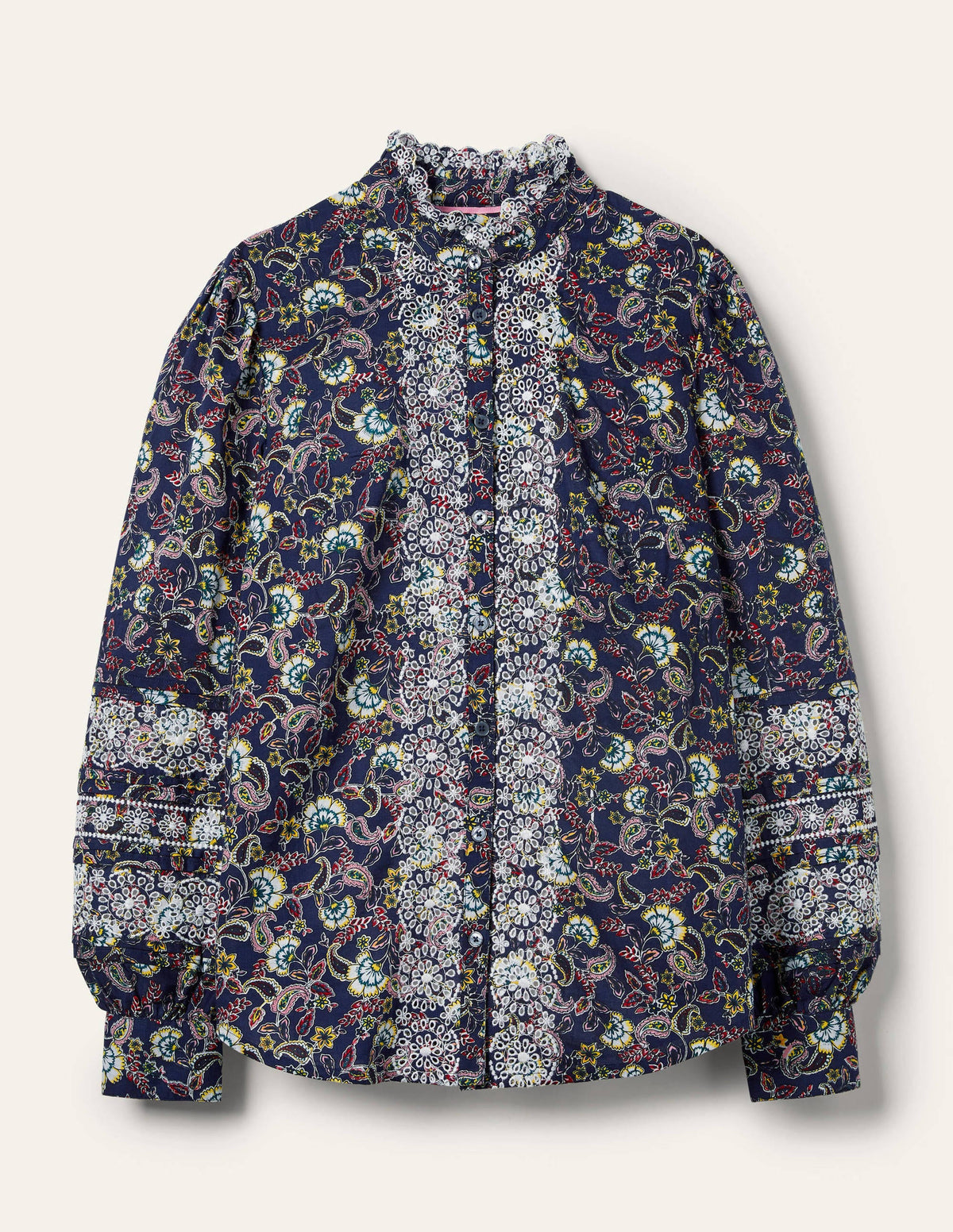 Broderie Cotton Blouse-French Navy, Exotic Floral - Image 6